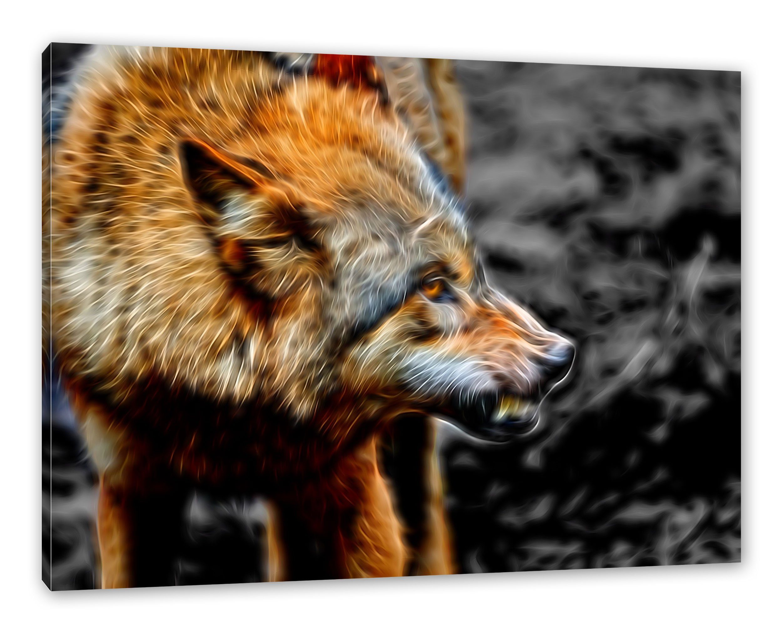 Wolf, (1 wütender Zackenaufhänger fertig Wolf Leinwandbild St), Leinwandbild Pixxprint inkl. bespannt, wütender