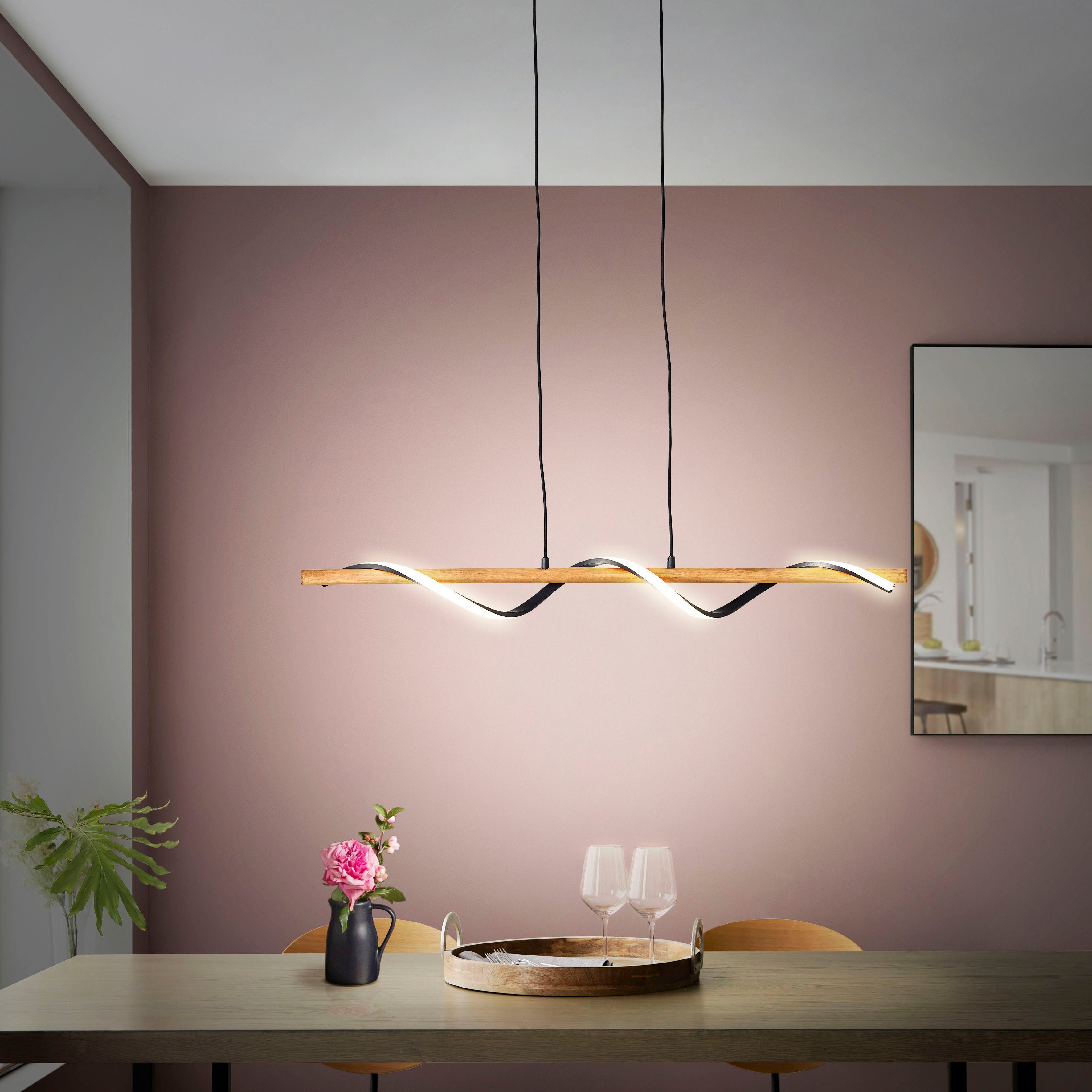 Home affaire Pendelleuchte Amanlis, LED fest integriert, Warmweiß,  Hängelampe über Wandschalter dimmbar, warmweißes Licht, Holz /Metall