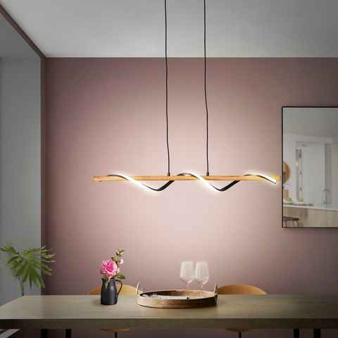 Home affaire Pendelleuchte Amanlis, LED fest integriert, Warmweiß, Hängelampe über Wandschalter dimmbar, warmweißes Licht, Holz /Metall