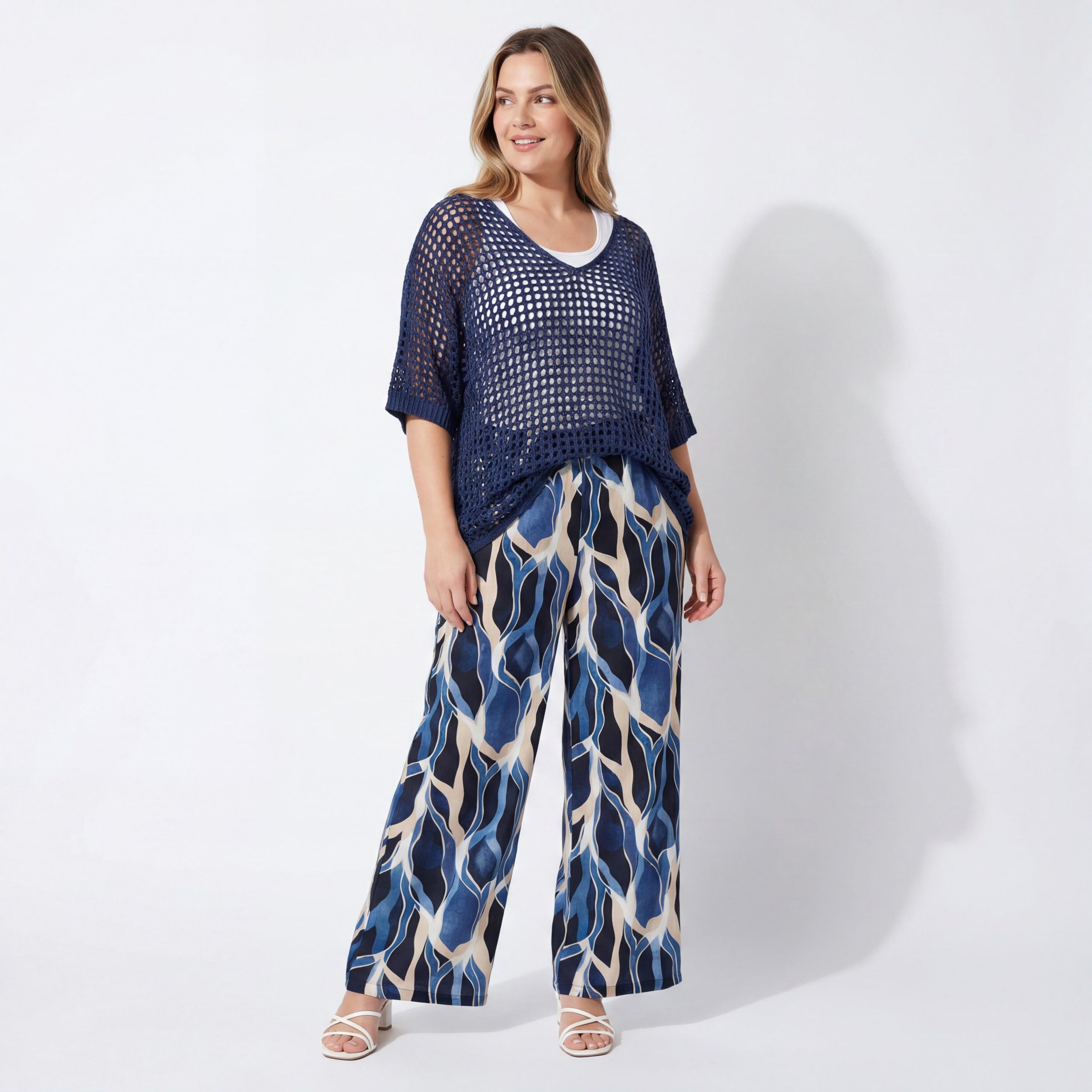OriginalYou Palazzohose Damen Sommerhose Allover Print Blau Strandhose Taschen Schlupfhose One Size 36-44 passend für (36-40 relaxed, 40-44 regular)