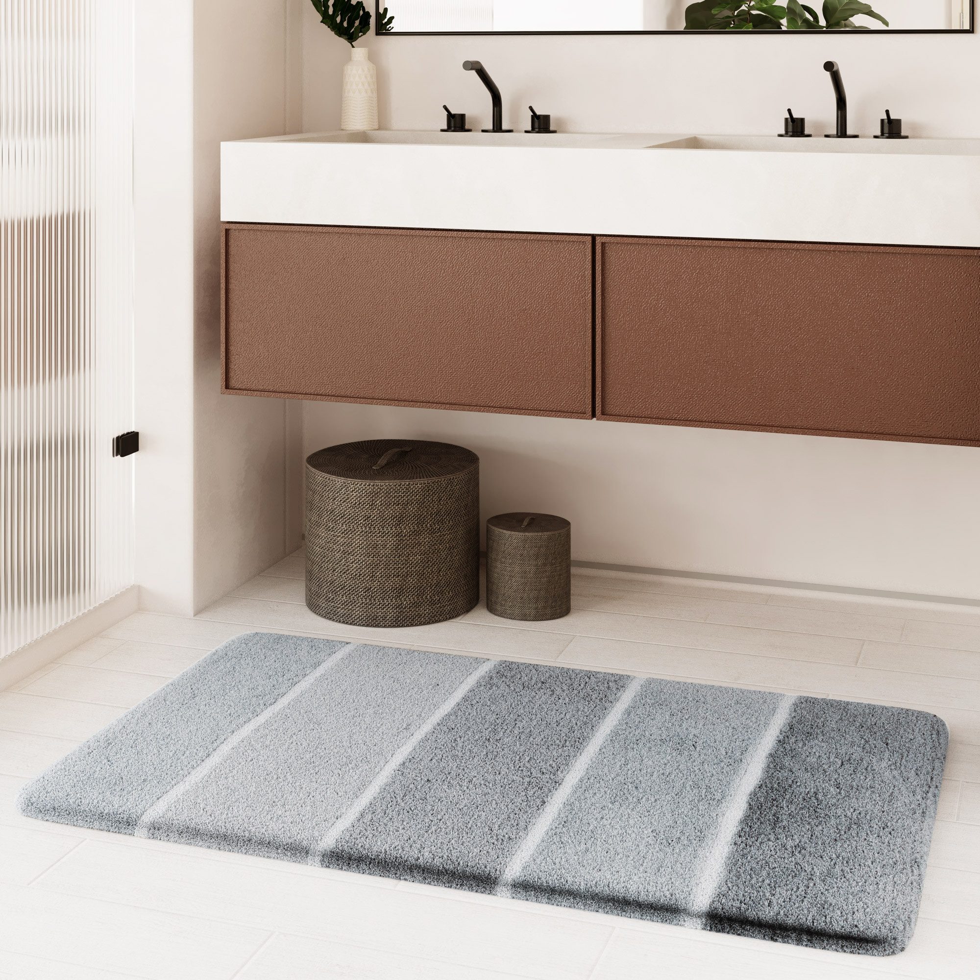 Homie Living Badematte Rio Marina, Höhe 30 mm, rutschhemmend beschichtet, schnell trocknend, fußbodenheizungsgeeignet, Polyester, rechteckig, flauschiger Badteppich, modern gestreift, waschbar, Badezimmerteppich