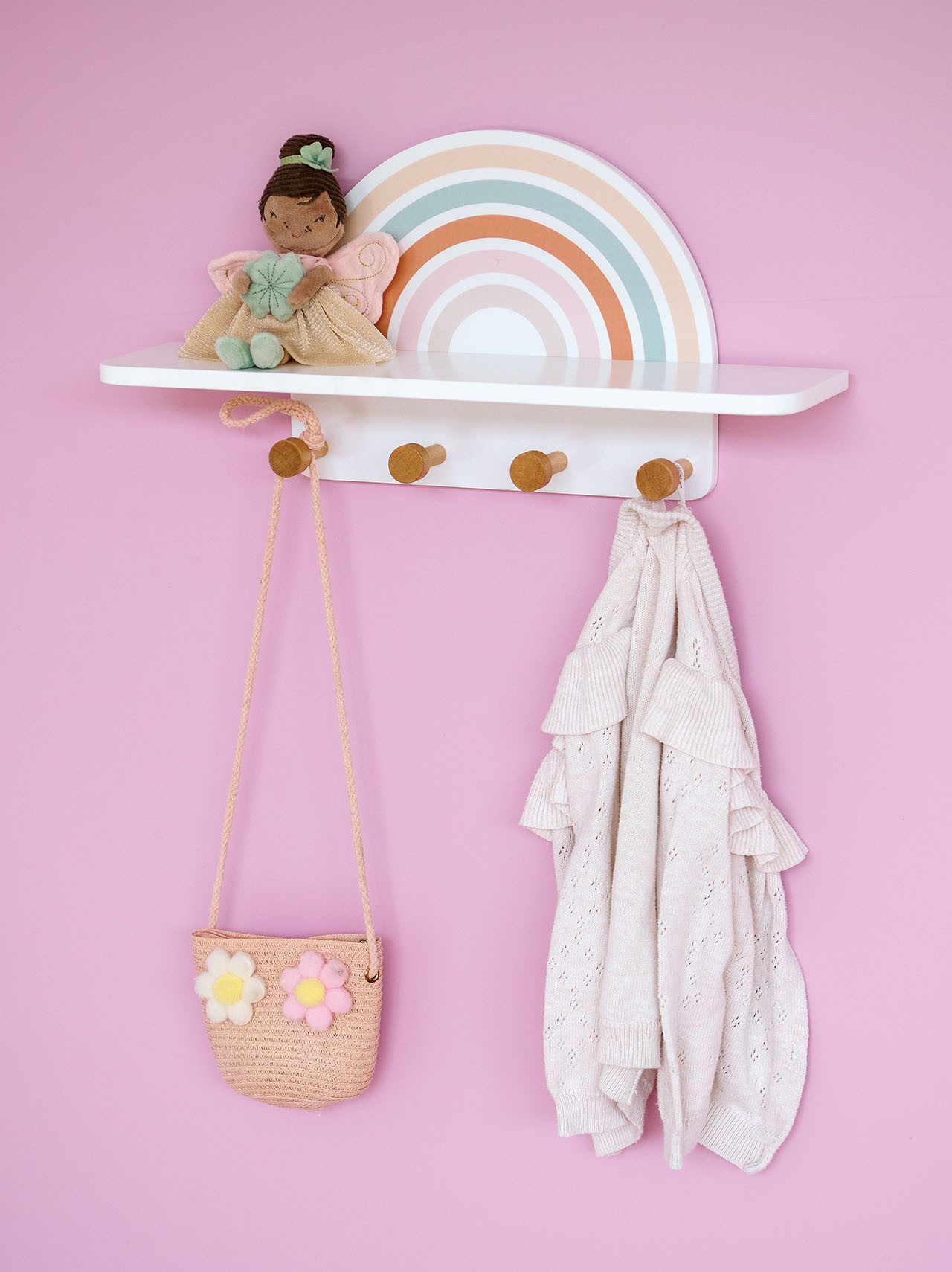 Basera® Wandgarderobe Kinder-Wandgarderobe aus MDF und Kiefer (1 St), Regenbogen-Design – Bild 3 von 4