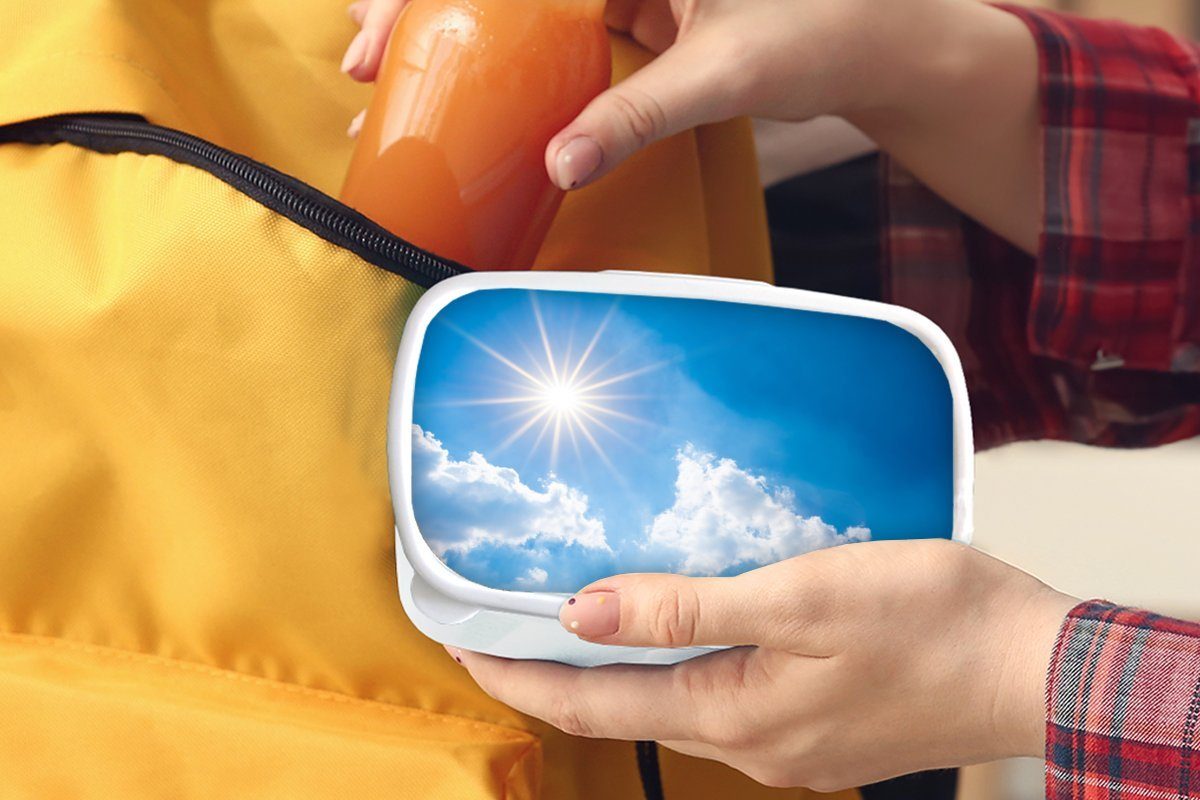 MuchoWow Lunchbox Sonne weiß - Kunststoff, für für (2-tlg), Mädchen Erwachsene, Wolken Brotbox und - Kinder und Brotdose, Jungs Sommer
