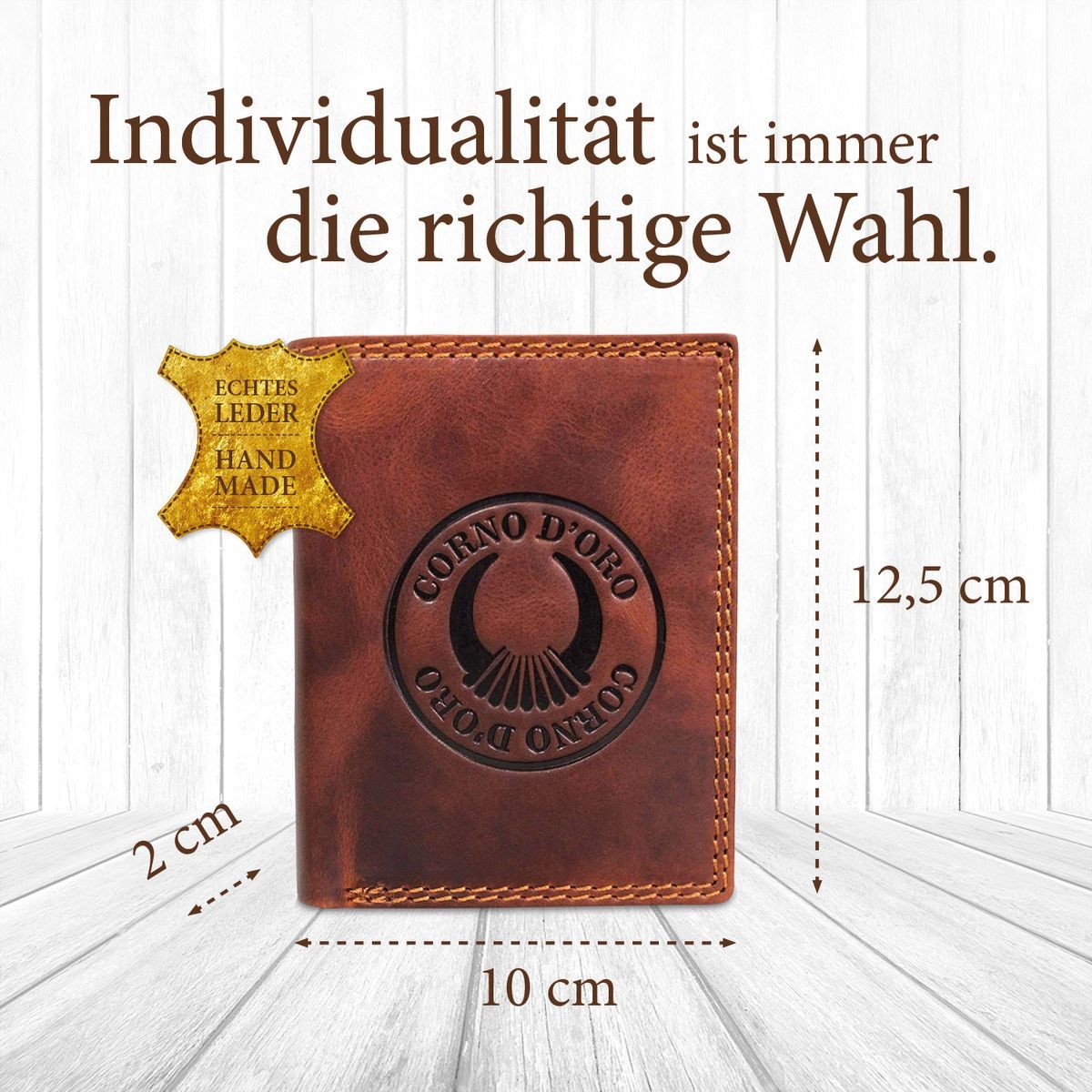 Corno d´Oro Geldbörse Herren Leder Handmade Geldbeutel mit Münzfach RFID Schutz, Hochformat Portemonnaie, 7 Kartenfächer, mit Geschenkbox