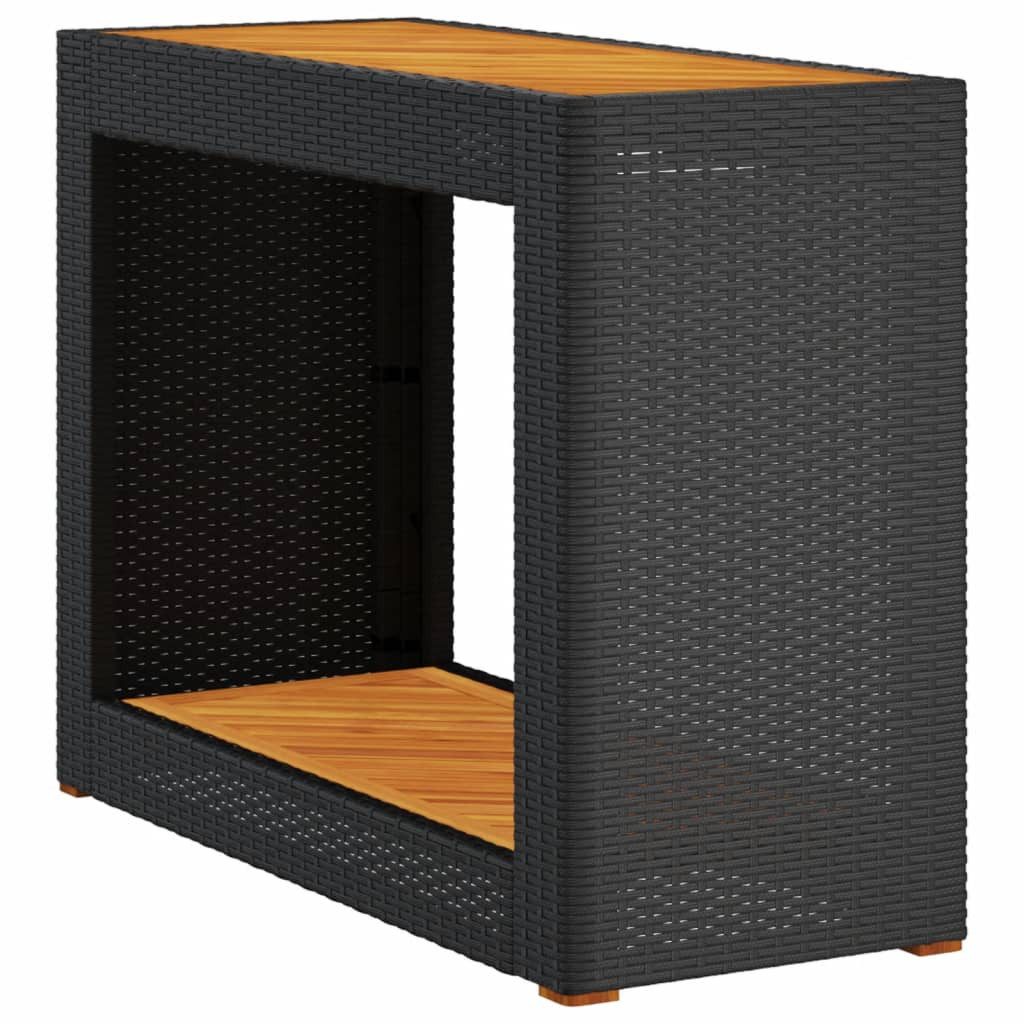 vidaXL Gartentisch Garten-Beistelltisch mit Holzplatte Schwarz Poly Rattan (1-St)