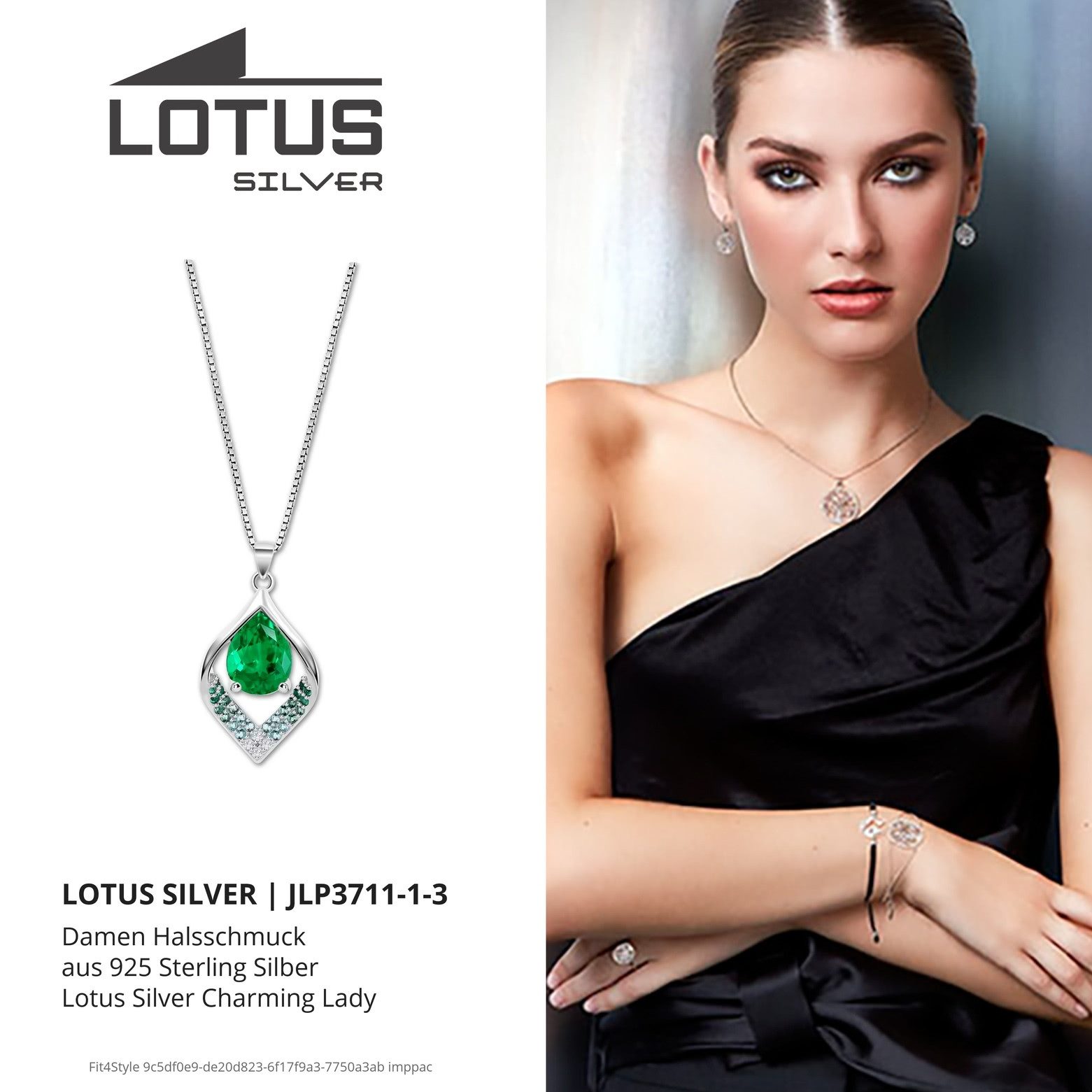 LOTUS SILVER Silberkette LOTUS Silver Zirkoniastein 925 Silber (Halskette), Halskette Zirkoniastein 42cm, 925 Sterling Silber, Farbe: silber, grün – Bild 3 von 3