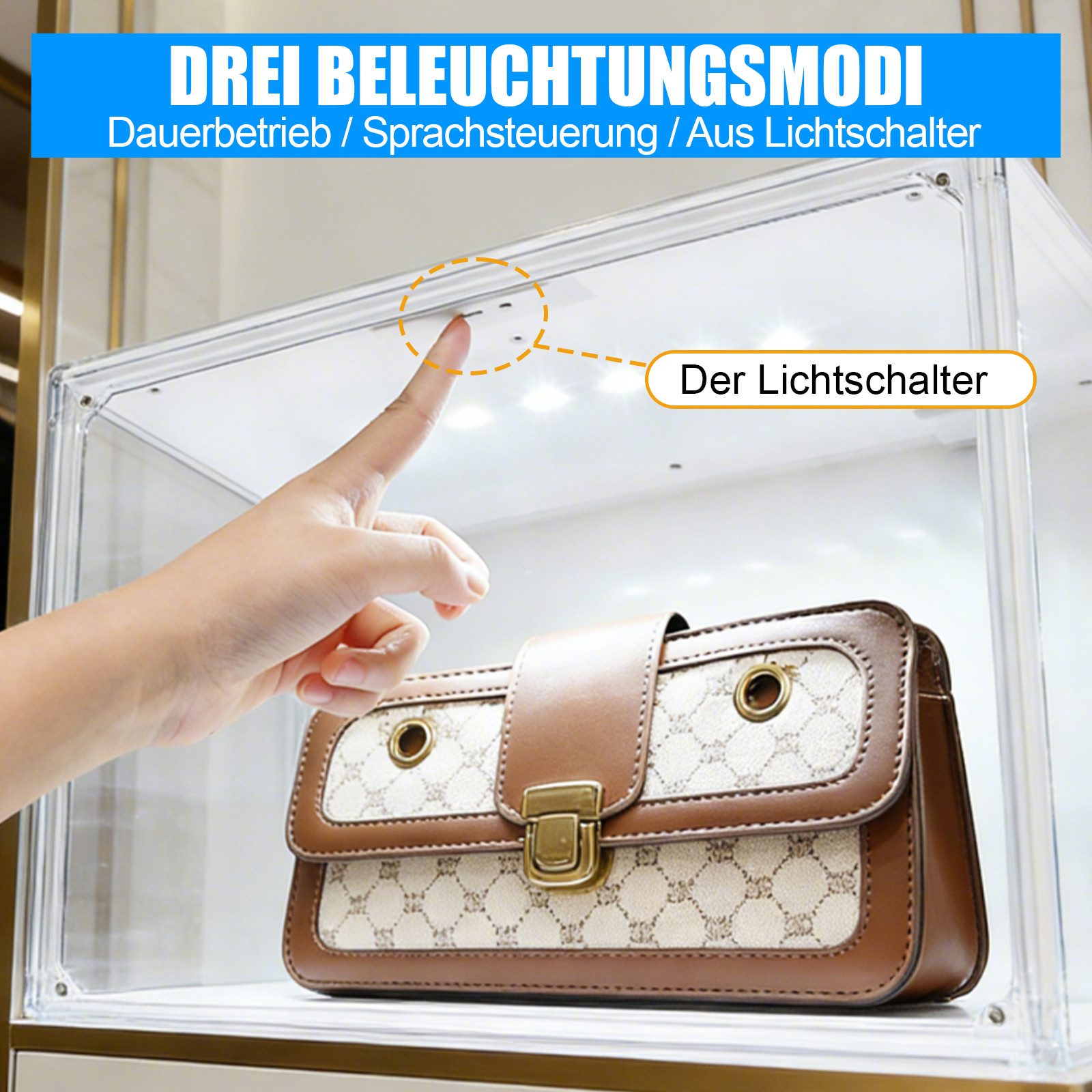 XIIW Vitrine LED Schuhboxen Displaybox Transparent Stapelbare Aufbewahrungsbox (Set, 2er Set, 36 × 22 × 27 cm) Sammlerbox mit LED, Magnettür und transparentem Sichtfenster