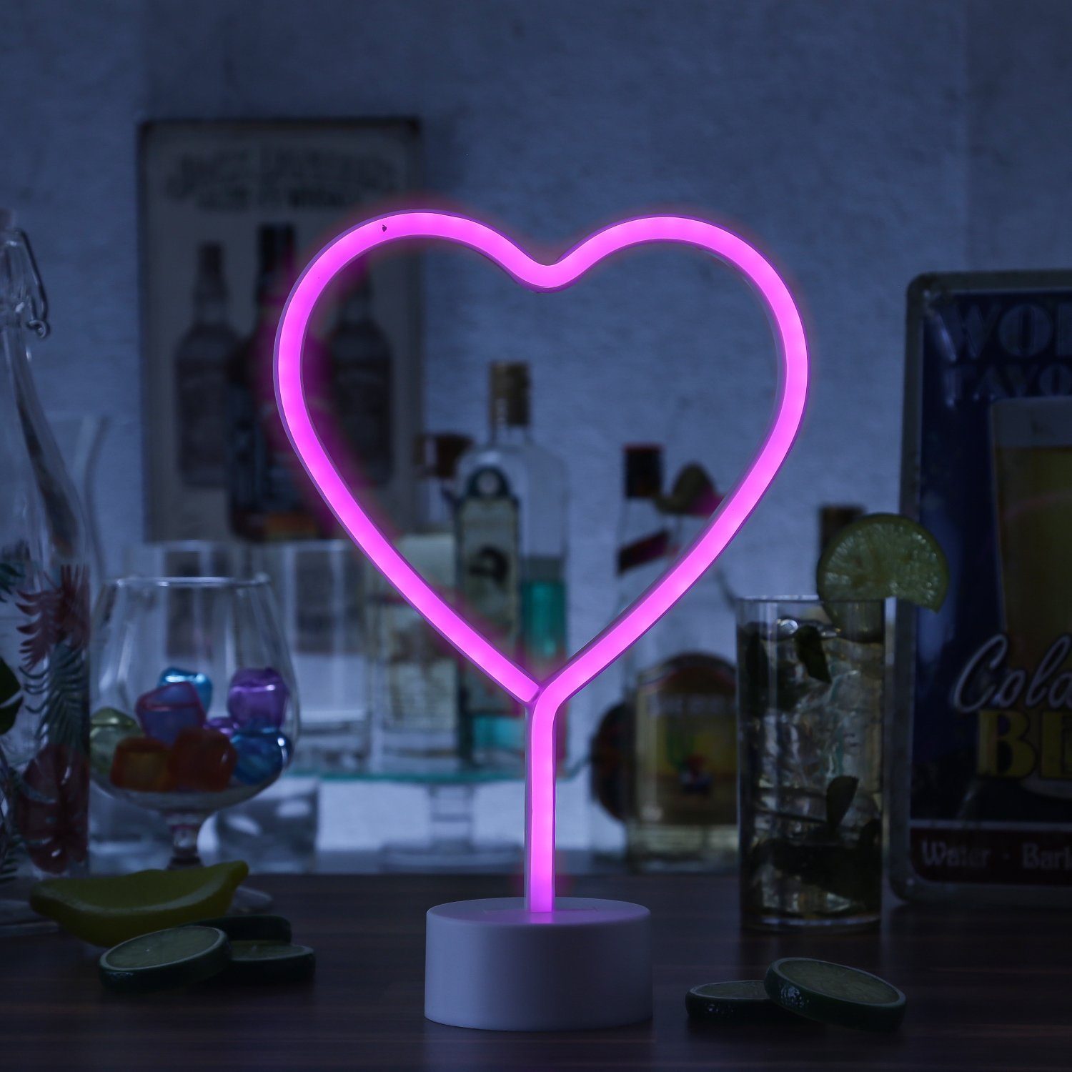 pink LED SATISFIRE LED Batterie pink USB Leuchtfigur Classic, LED 30cm, Dekolicht Herz Neonlicht Neonschild