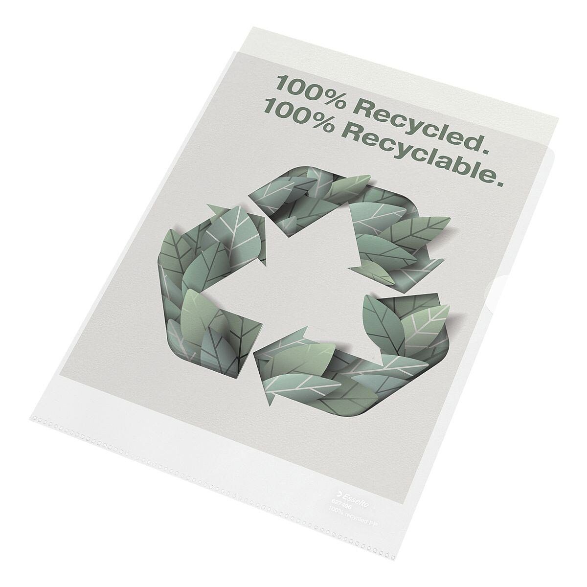 ESSELTE Prospekthülle 100% recycelt, 100 Stück, Format A4, oben / seitlich offen, genarbt