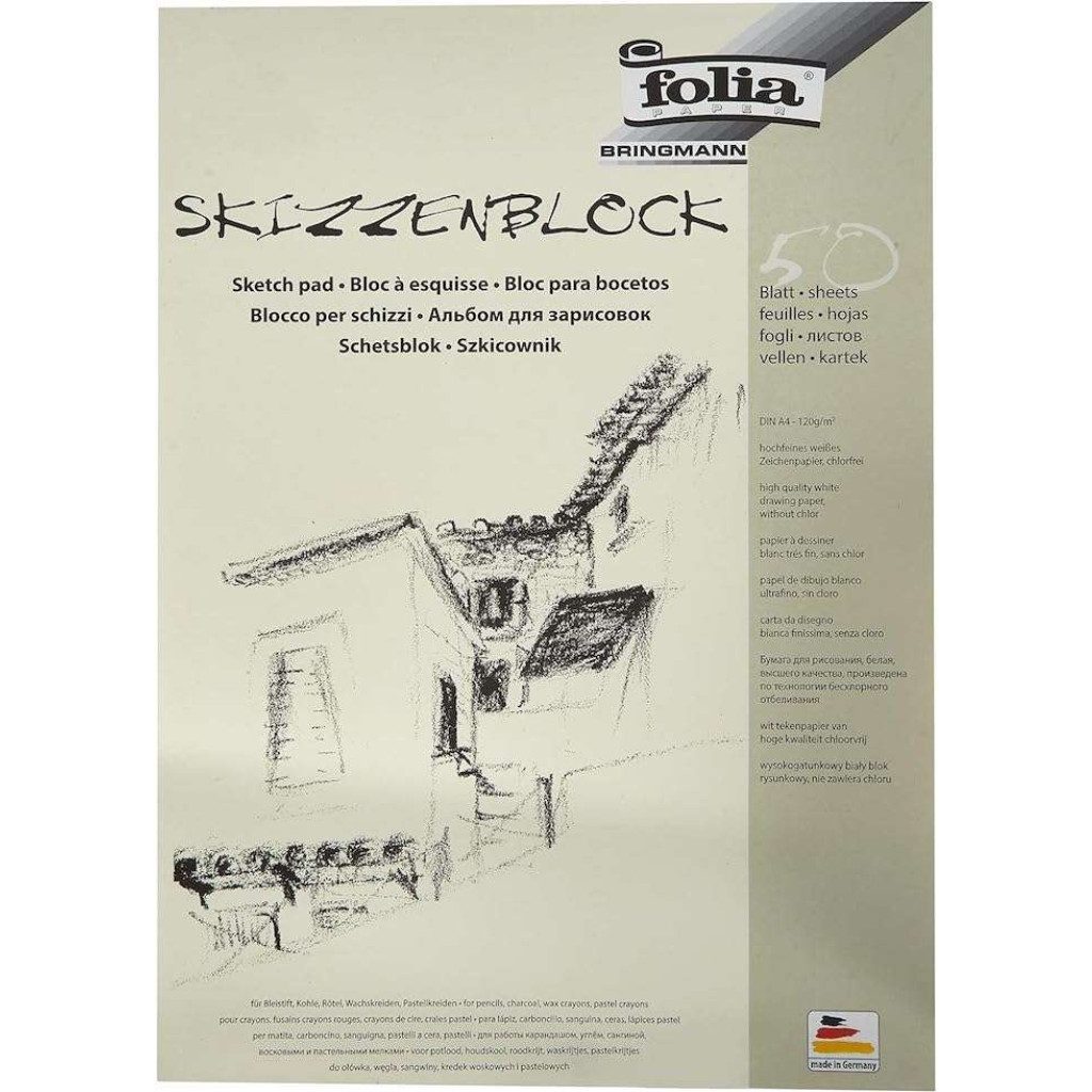 Folia Skizzenblock folia Skizzenblock, DIN A4, 120 g/qm, 50 Blatt, Ideal für präzise Skizzen dank glatter Oberfläche