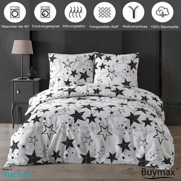 Bettwäsche, Buymax, Renforcé, 2 teilig, Bettbezug-Set 135x200 cm 100% Baumwolle Reißverschluss Weiß Schwarz