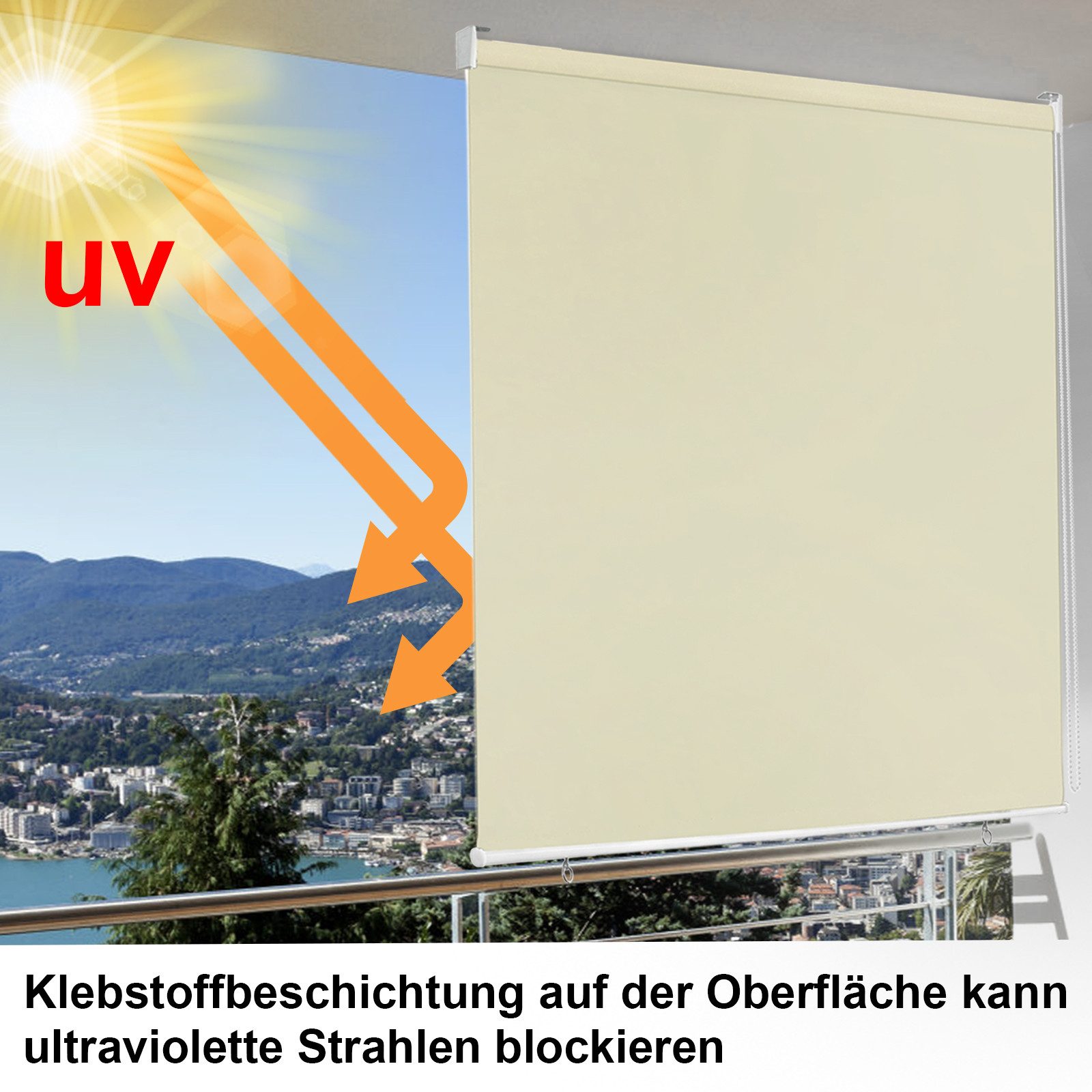 Seitenzugrollo Rollo für den Außenbereich, Sonnenschutz, UV-Schutz, FIVMEN, Schraubenmontage, Haken und Ösen, Anthrazit/Grau/Beige – Bild 4 von 5