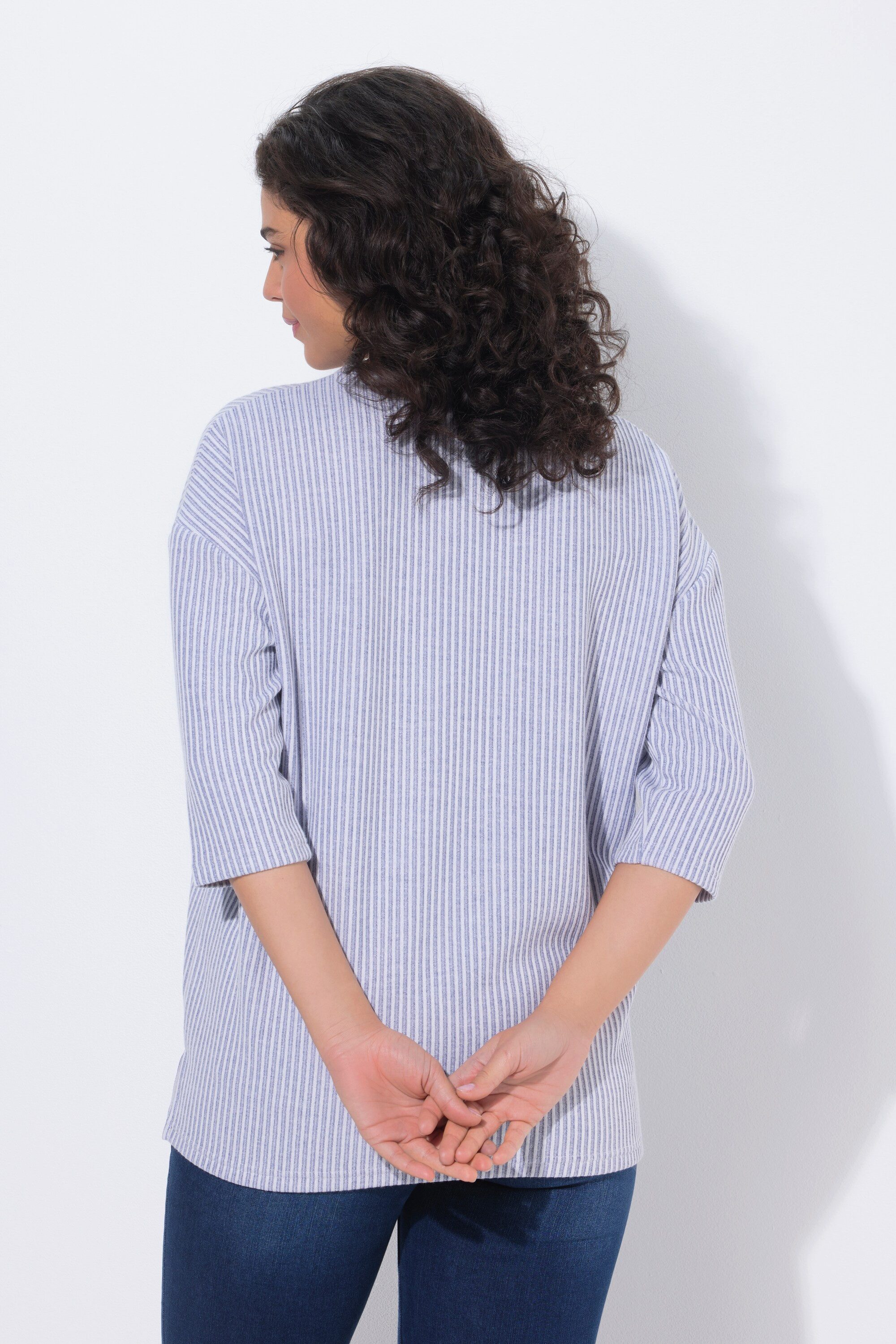 Ulla Popken Strickpullover Pullover Streifenstruktur Rundhals 3/4-Arm