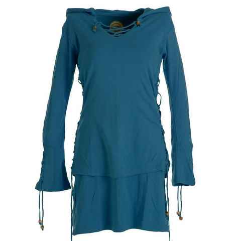 Vishes Zipfelkleid Warmes Doppellagiges Kleid mit Zipfelkapuze und Bändern zum Schnüren Boho, Elfen, Ethno, Goa Style