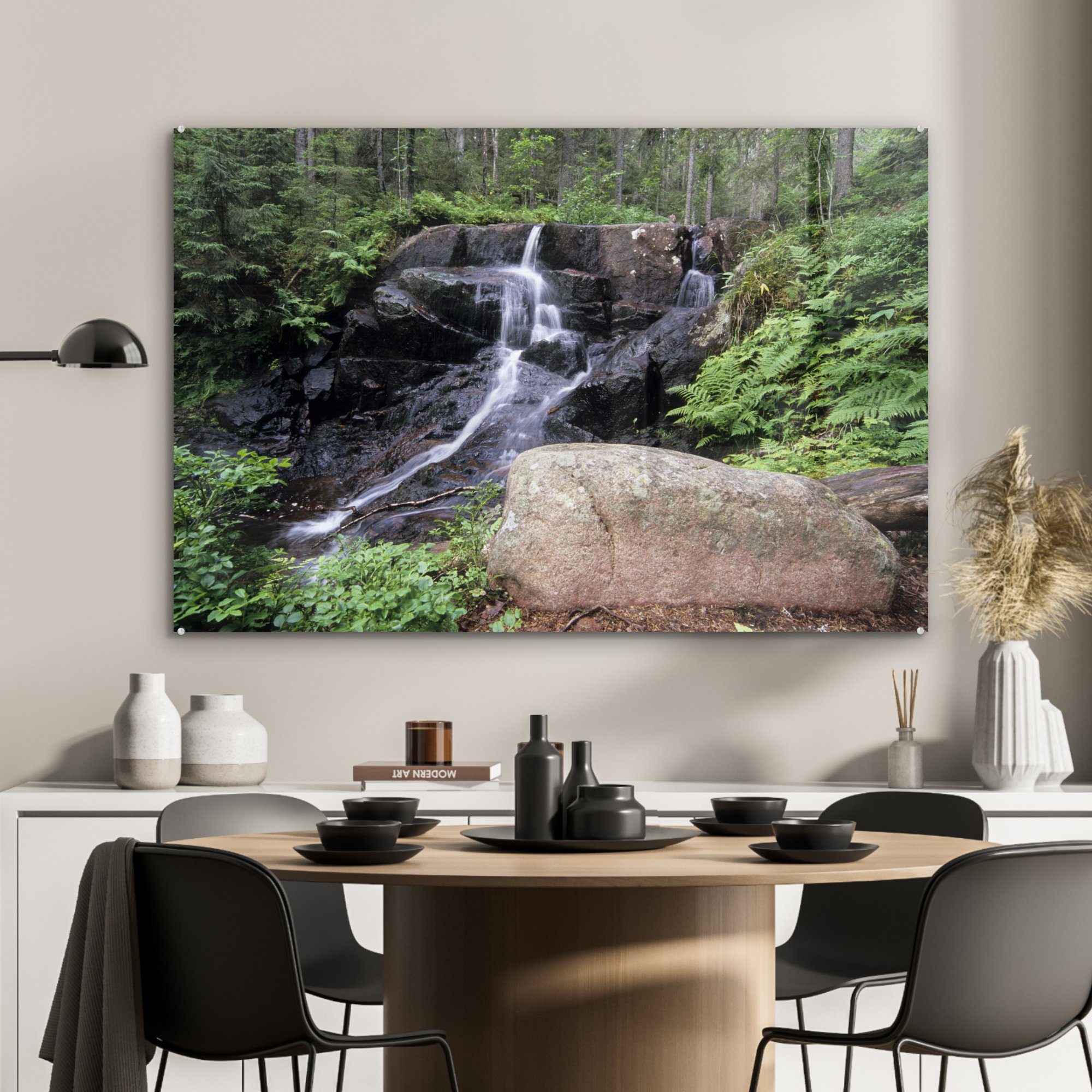 MuchoWow Acrylglasbild Wasserfall in den (1 des Schlafzimmer Skuleskogen-Nationalparks & Schweden, Wohnzimmer in Acrylglasbilder St), Wäldern