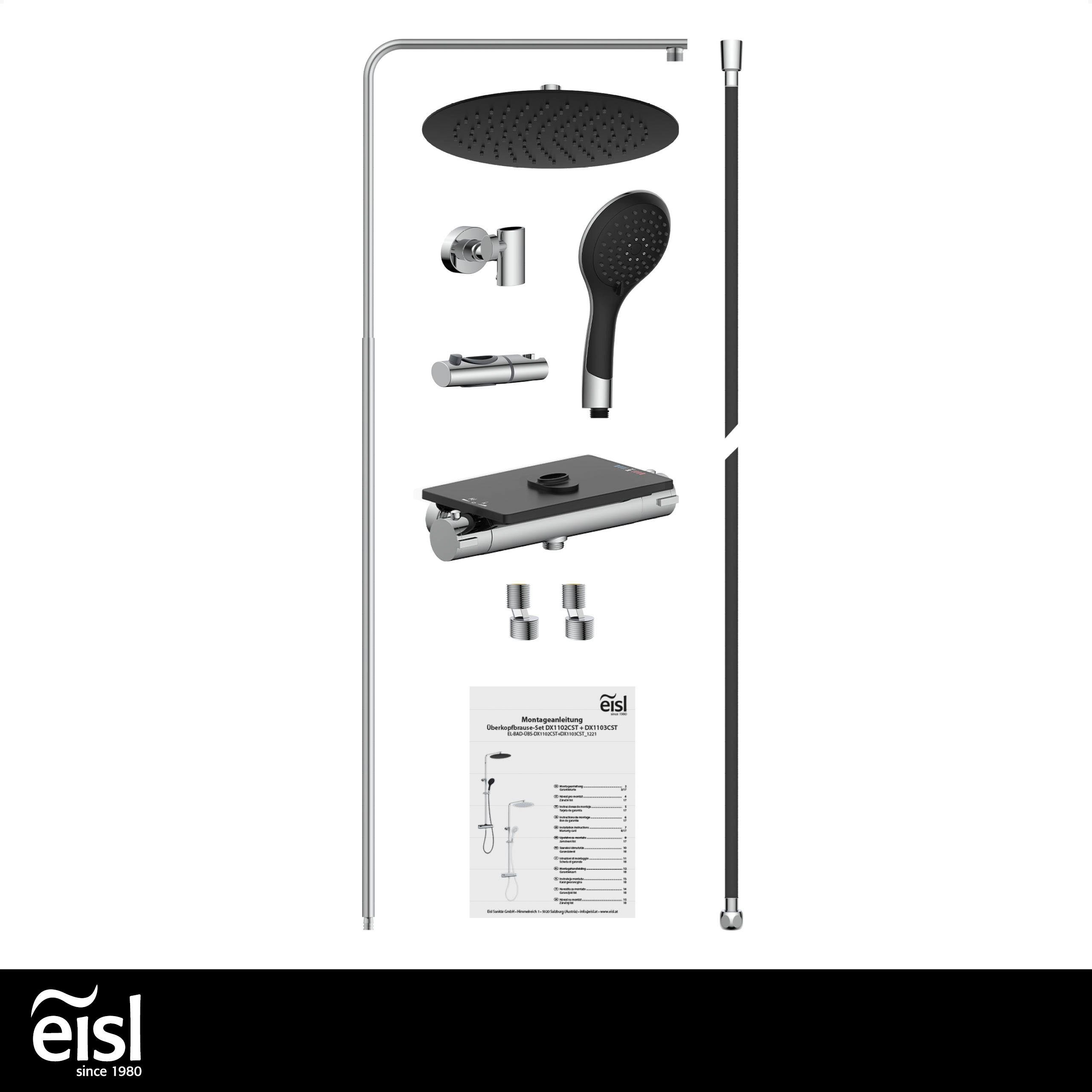 Eisl Brausegarnitur Grande Vita, Höhe cm, Ablage, schwarz-chromfarben und Wandhalterung mit 101 mit Regendusche Duschsystem Thermostat