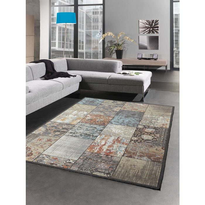 Teppich Eleganter Teppich mit Quadraten modern orientalisch gemustert bunt braun grau orange Carpetia rechteckig Höhe: 7 mm