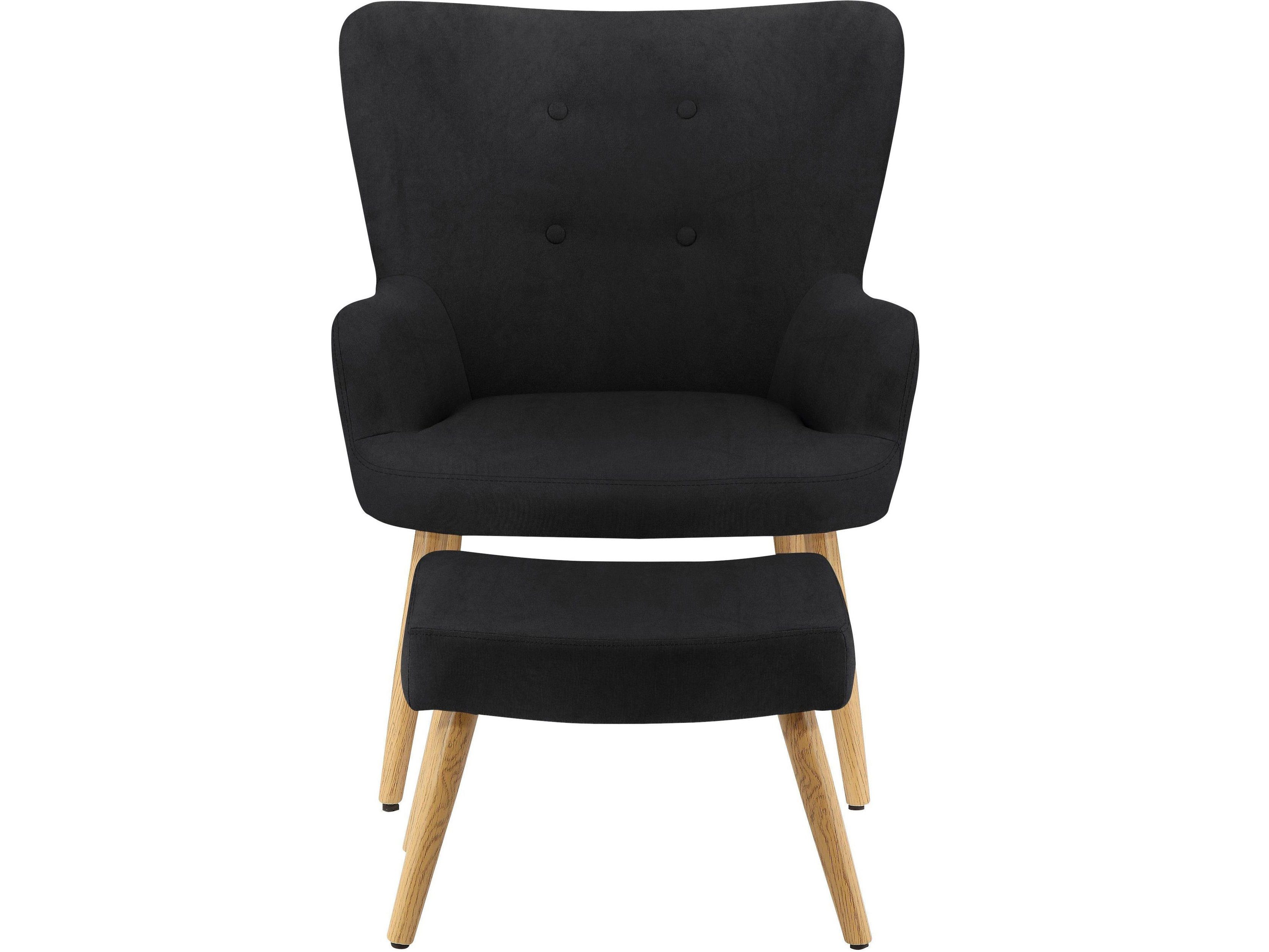 Knopfheftung, Sessel mit schwarz mit 40 Set, Hocker), Hocker, loft24 cm Relaxsessel mit Fernsehsessel, (2-tlg. Cora Sitzhöhe Sessel