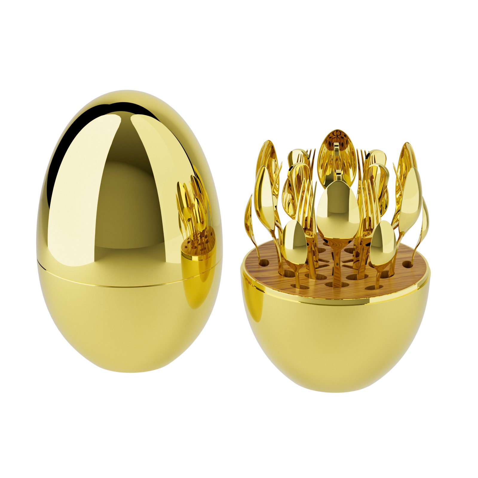 PFCTART Besteck-Set Heartland Egg Stylish Besteckset, 24 Stück Cutlery Set für 6 Personen, 6 Personen, Edelstahl-Besteck + goldene Kunststoff-Aufbewahrungsbox, Inklusive goldener Kunststoff-Aufbewahrungsbox – Rost- & Staubdicht