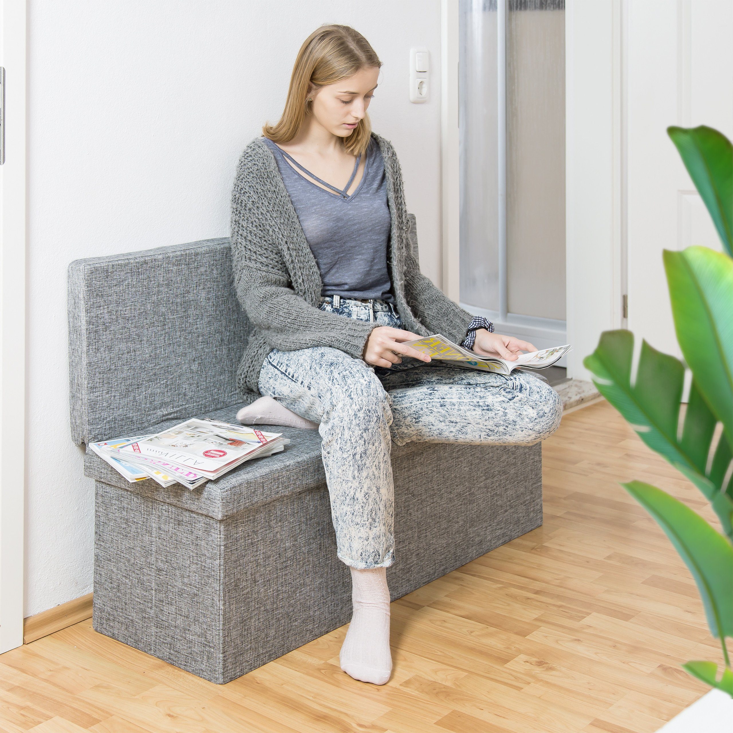 relaxdays Sitzhocker Faltbarer Sitzhocker mit Lehne XL, grau günstig online kaufen