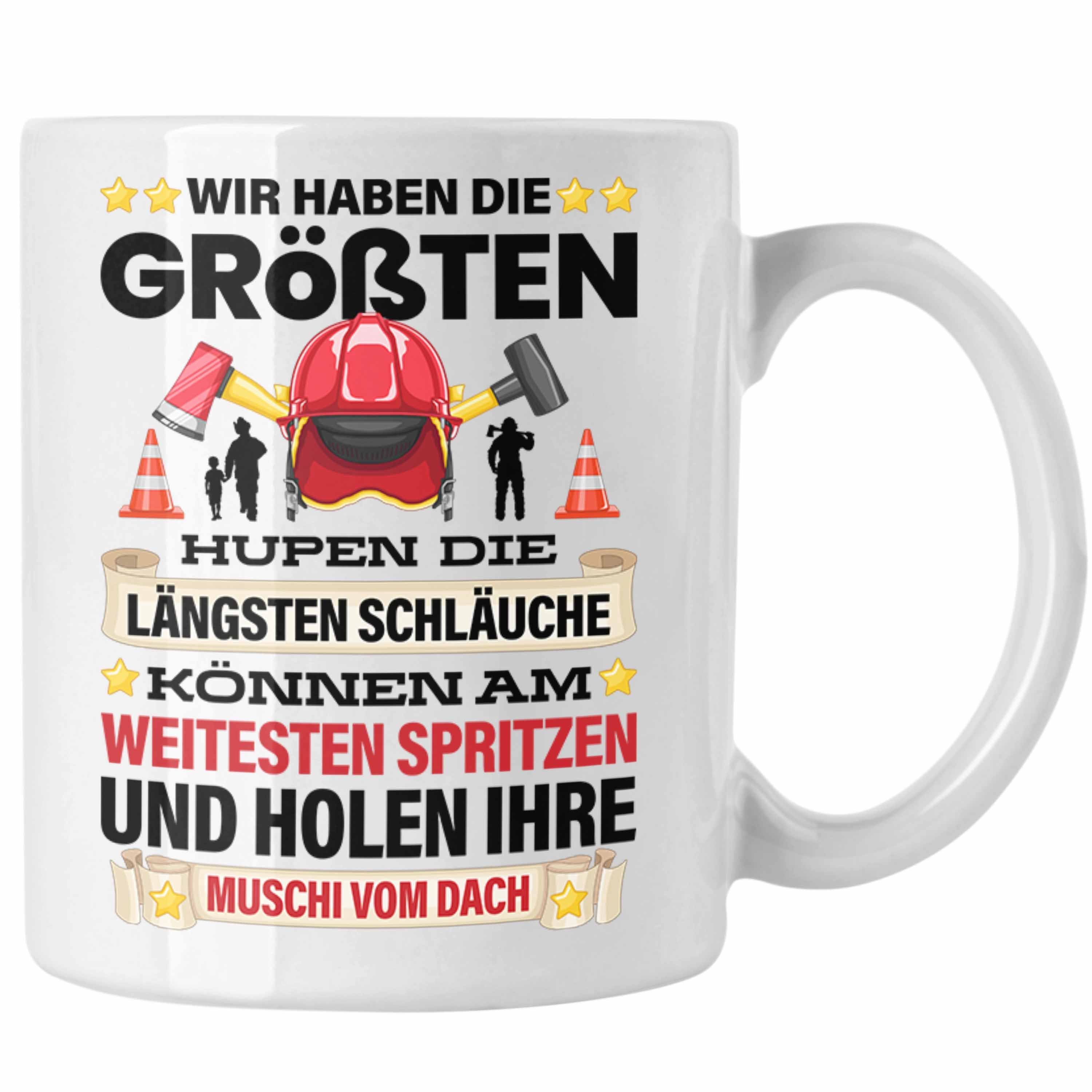 Trendation Tasse Trendation Geschenk Spruch Feuerwehrmann - Geburtstag Erwachsenen Humor Tasse Feuerwehr für Versaut Männer Weiss