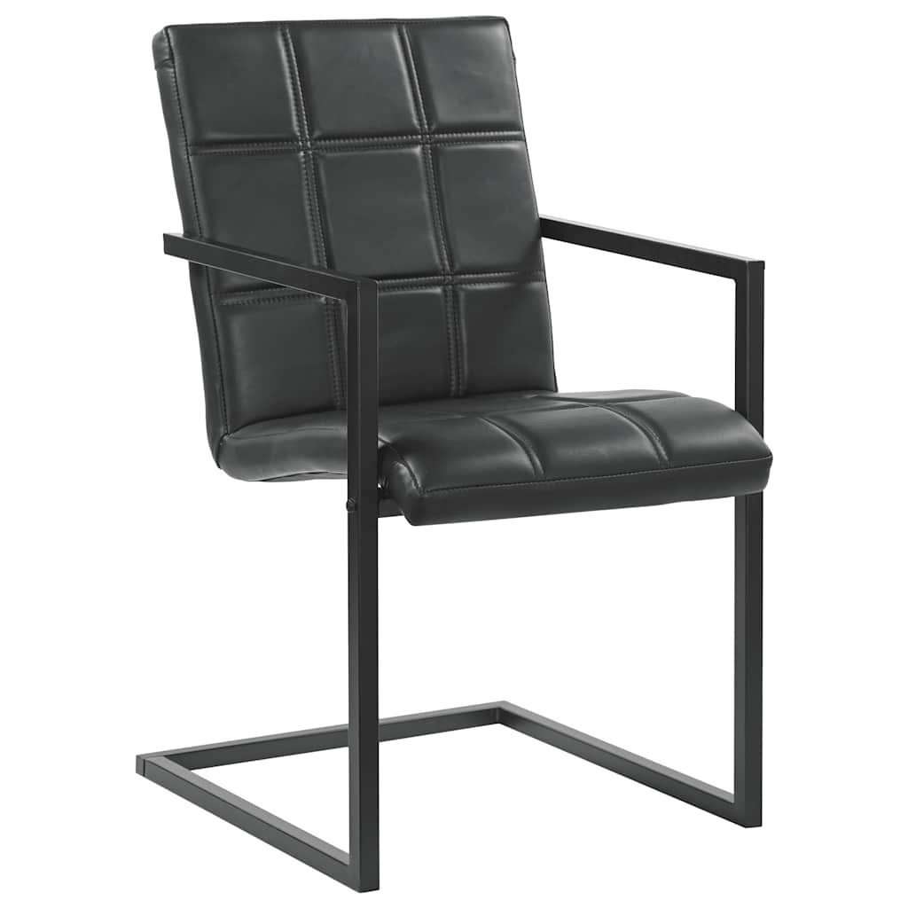 vidaXL Esszimmerstuhl Freischwinger 2 Stk. Schwarz Echtleder (2 St)