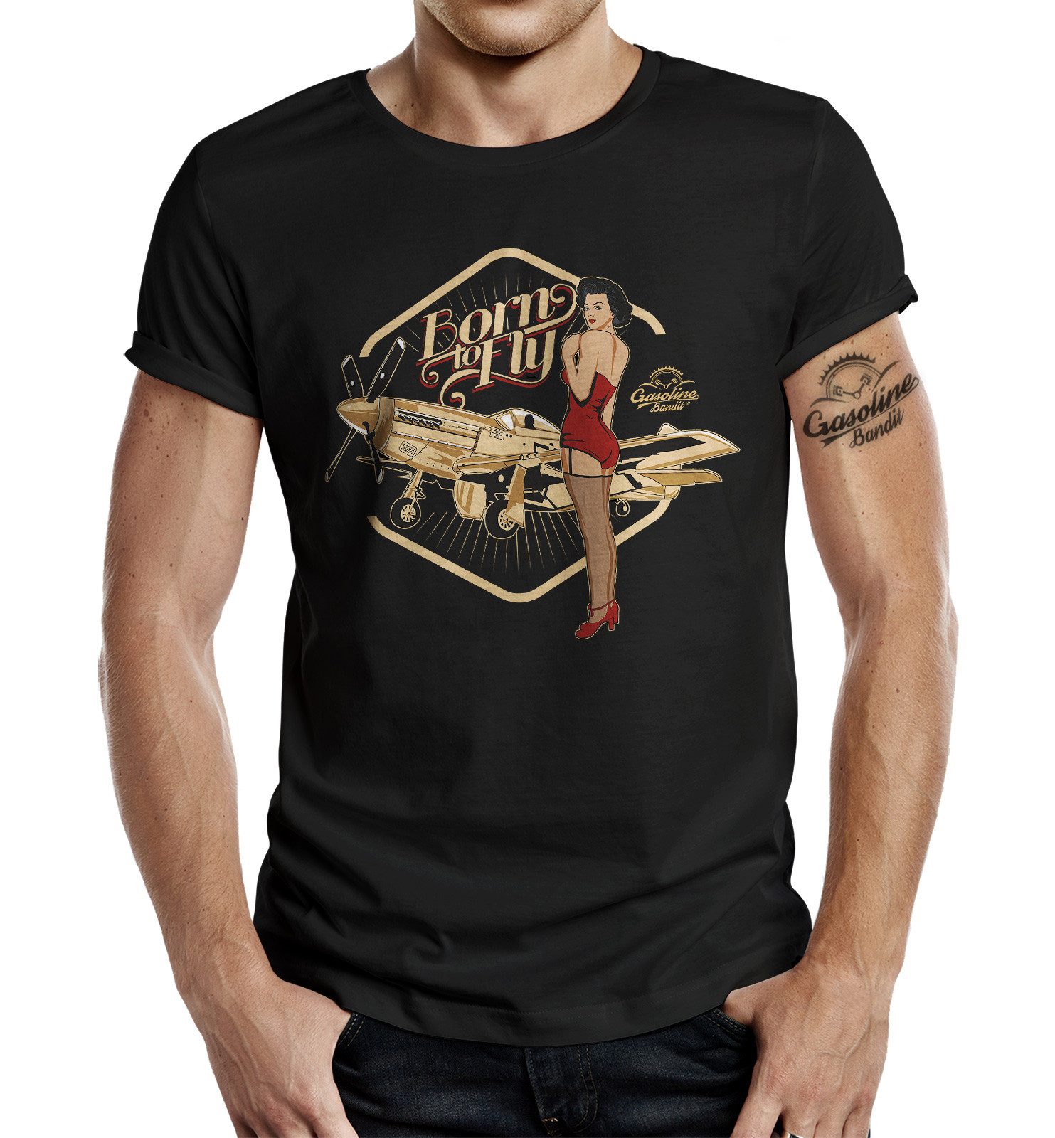 GASOLINE BANDIT® T-Shirt für Airborne Racing US-Airforce Fans: Born to Fly