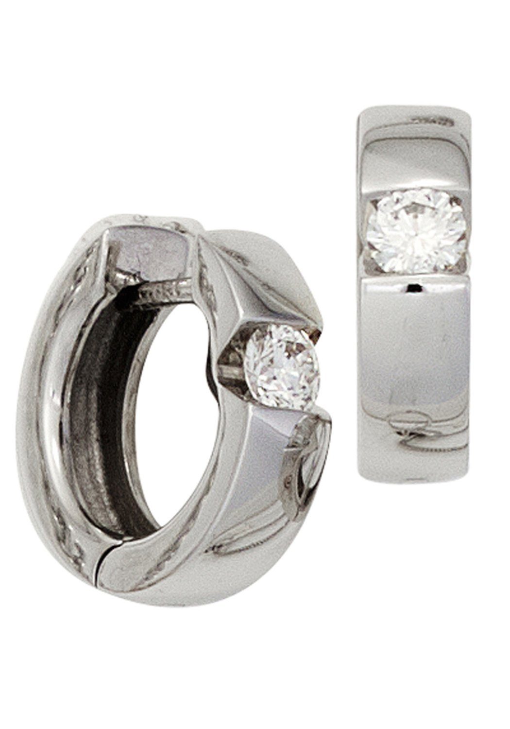 JOBO Paar Creolen Ohrringe Weißgoldohrringe 13 mm, 585 Weißgold mit Diamanten
