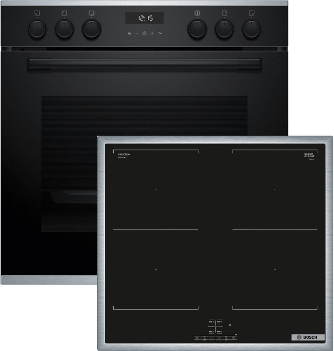 BOSCH Backofen-Set Serie 6, Serie 4 HND637FH63, mit Auszug nachrüstbar, schließt sanft und leise, LCD-Display, automatisches Kochen