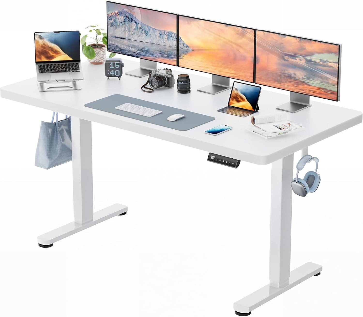 Huanuo Schreibtisch Höhenverstellbarer Schreibtisch 160x80cm/140x70cm (25MM Ganze Tischplatte mit Bürstenloser Motor), Geräuschpegel höchstens 55 Dezibel