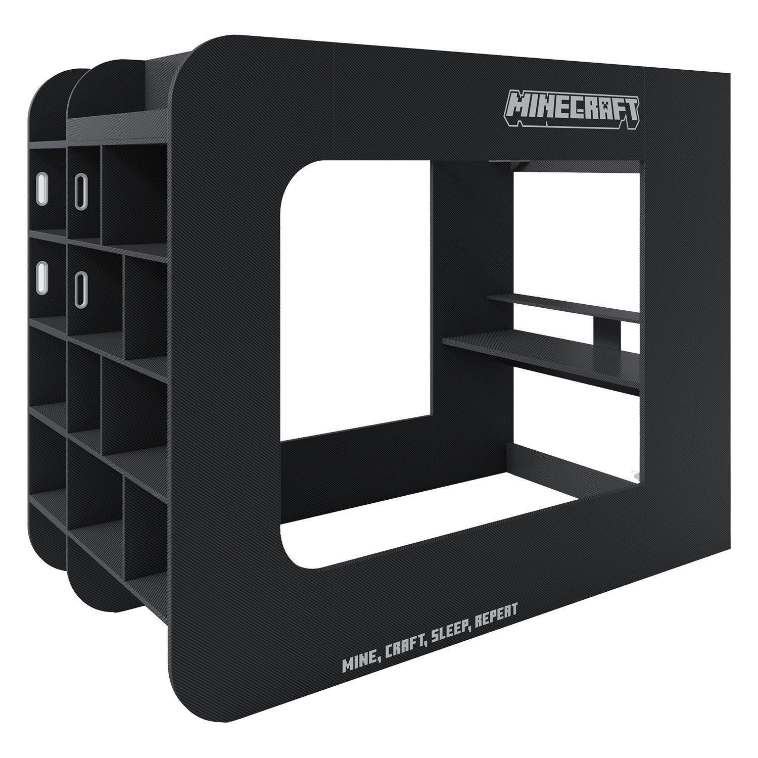 Kinderbett MINECRAFT, 120 x 200 cm, Schwarz, mit Leiter, Schreibtisch, B 229 x H 185 x T 126 cm