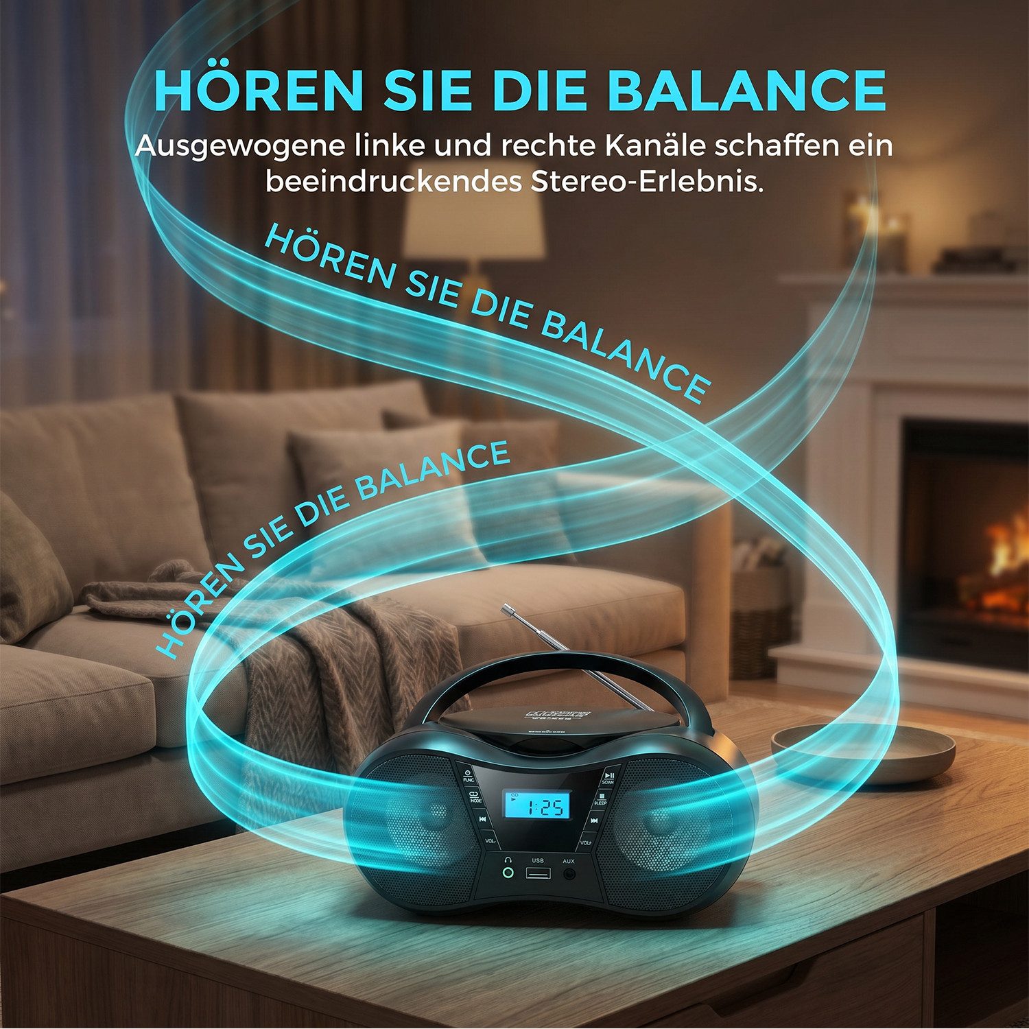 AKKEE tragbarer CD-Player mit UKW Radio, Mit LCD-Display CD-Player (Bluetooth, USB & AUX, CD/FM) – Bild 5 von 5