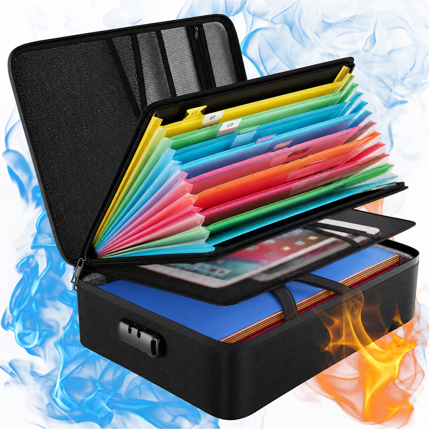 Mutig Dokumententasche Feuerfeste Dokumentenbox, Dokumententasche handtasche (Wasserfeste Dokumenten-Organizer, 5200°F A4, Etiketten, Tragbare Aktentasche Zuhause und Büro, mit 7 Fächer & 16 Kartenfächer), für Büro,im Auto, im Safe oder,sondern auch auf R