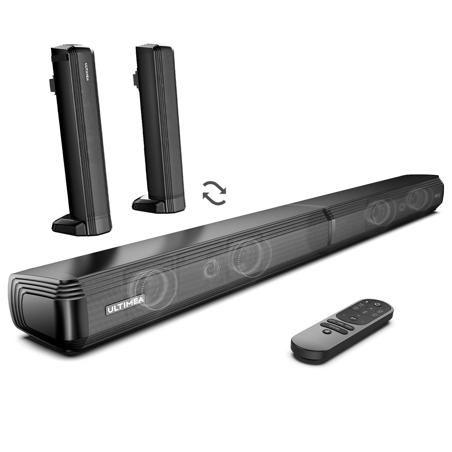 Ultimea Apollo S40 Pro Soundbar 2.2-Kanal (Bluetooth 5.3, 100 W, Teilbare 2-in-1 Soundbar mit 3 EQ-Modi und verstellbarem Bass)