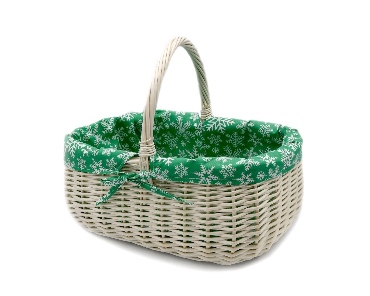 MyBer® Einkaufskorb Korb Weidenkorb 33/23/13(27cm mit Henkel). Handarbeit, Stabiler Tragekorb aus Weide Vollweide weiß mit Stoffeinlage