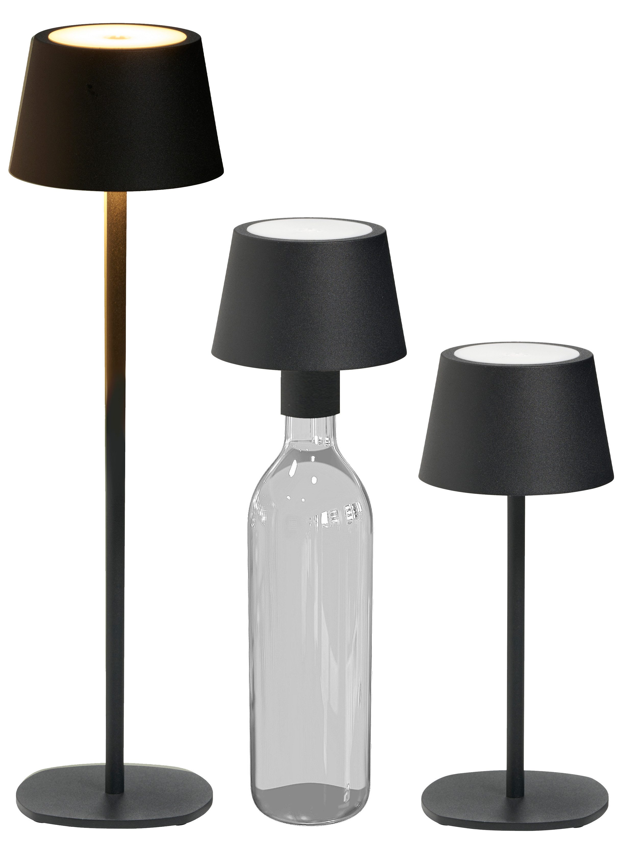 LED Tischleuchte LED Akku Tischlampe Flaschenleuchte 3in1 45cm warmweiß