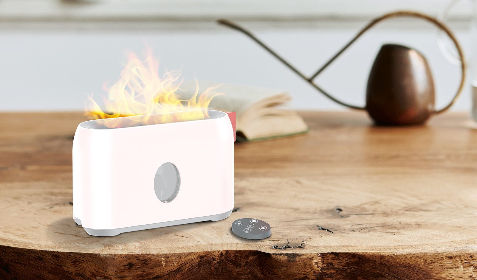 Sonnenkönig Luftbefeuchter Hermonia, Flammeneffekt, USB C-Typ, Auto-Off, Tankgröße 200ml, 0,2 l Wassertank, Fernbedienung, Timer, laufruhig, einfache Bedienung, elegantes Design