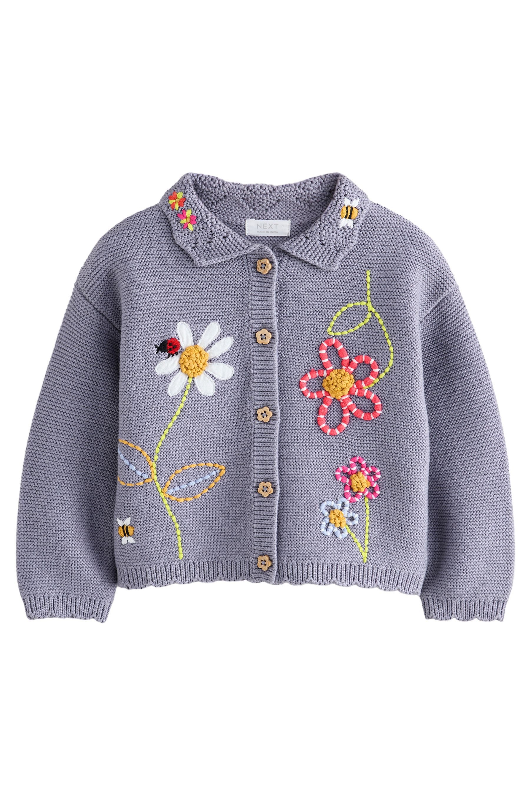 Strickjacke Strickjacke mit Häkelkragen aus 100 % Baumwolle