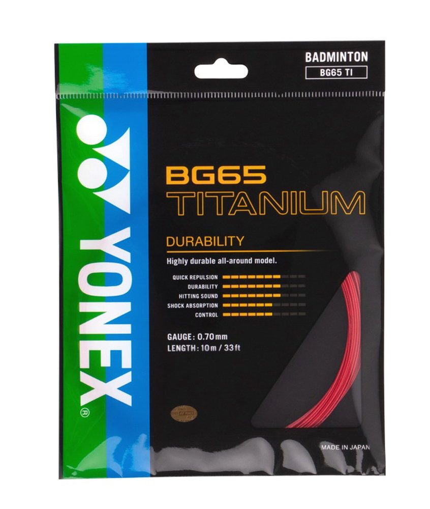 Yonex Badmintonsaite BG 65Ti (Haltbarkeit+Power) rot 10m Set, Saitendicke: 0.70