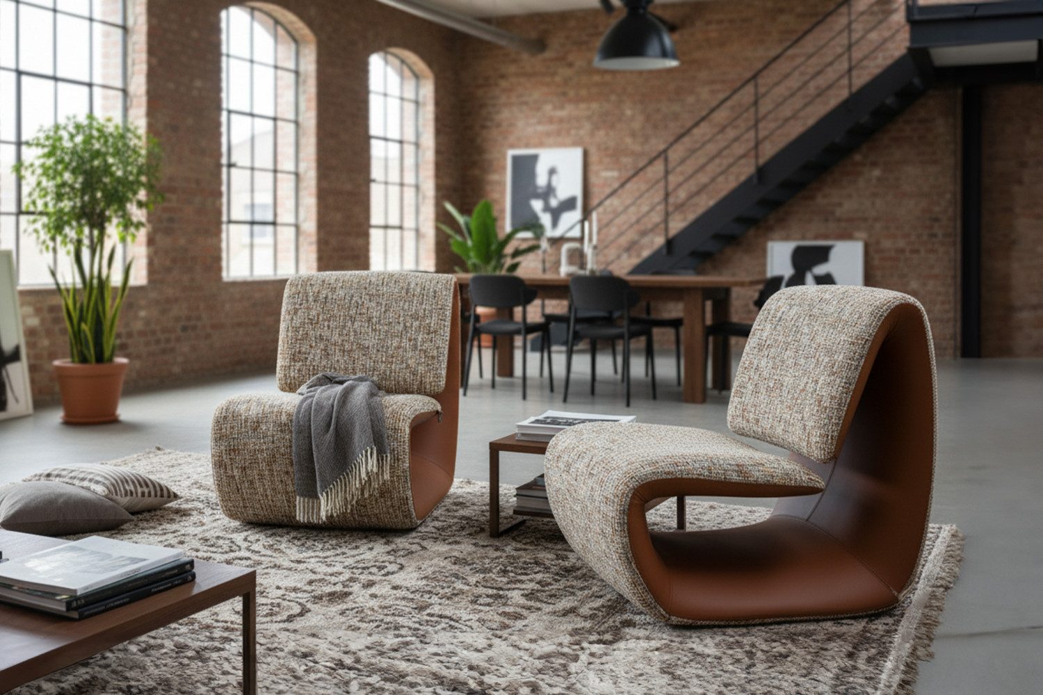 KAWOLA Loungesessel HAZEL Bequemer Loungesessel – S-Form Design, Strukturstoff vorn, Kunstleder hinten. Kompakt. Pflegeleicht. Modern.