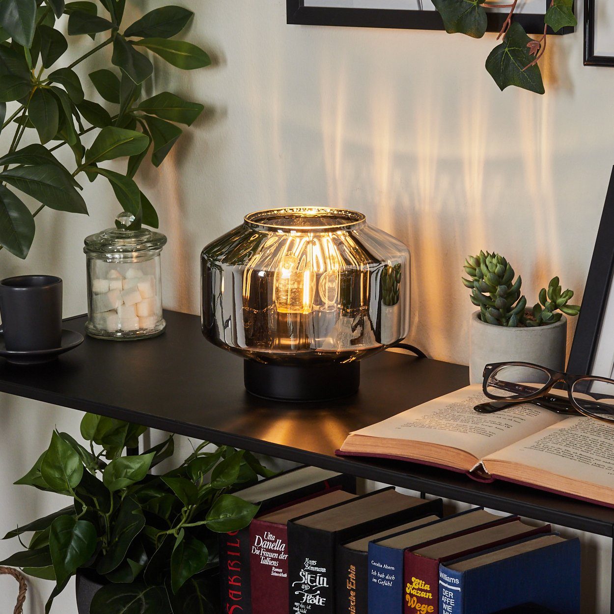 »Collegno« hofstein moderne in Leuchtmittel Nachttischlampe Tischleuchte Schwarz/Rauchfarben, ohne