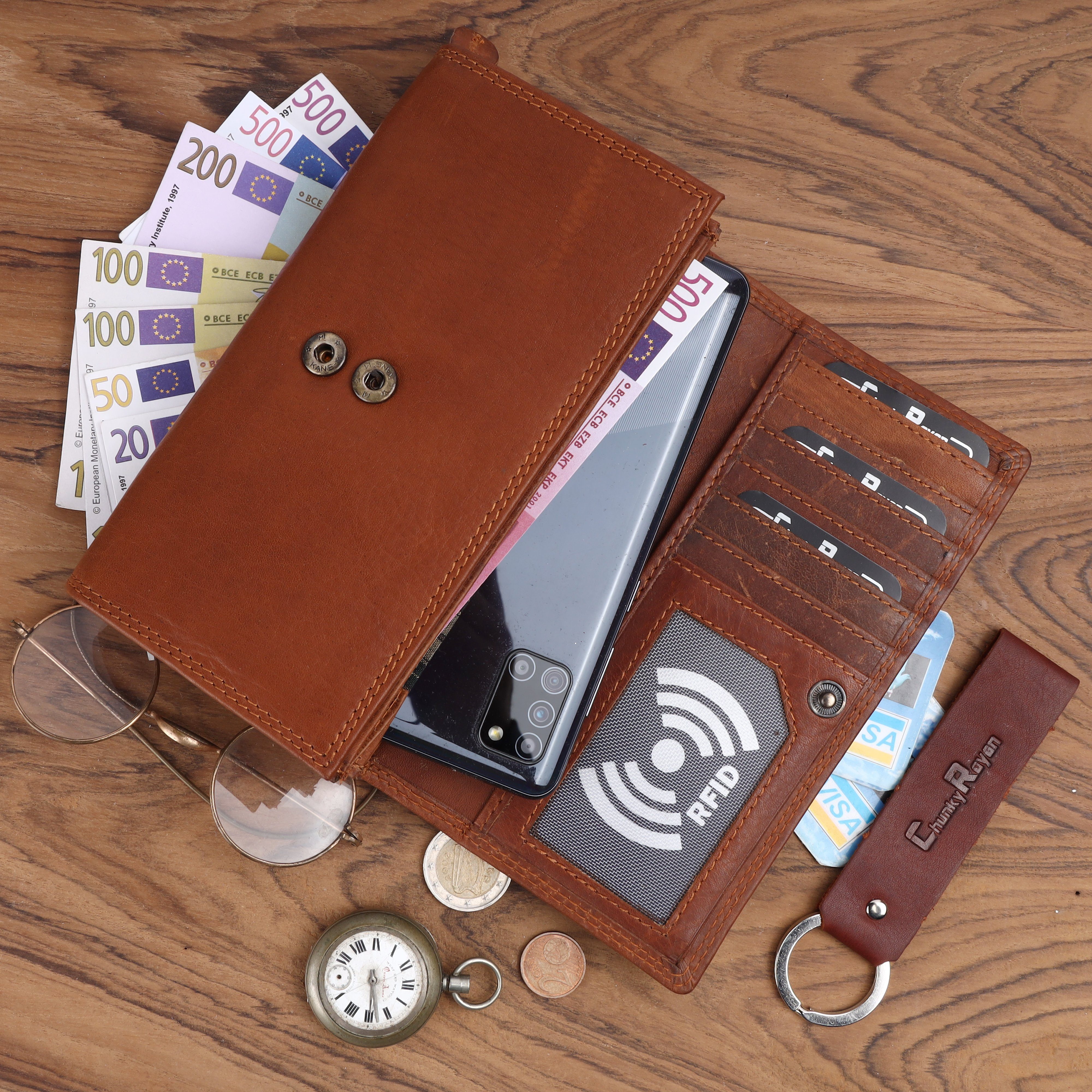 Chunkyrayan Geldbörse Schutz Damen Braun Echtleder RFID Geldbörse Chunkyrayan Vintage Hochwertig