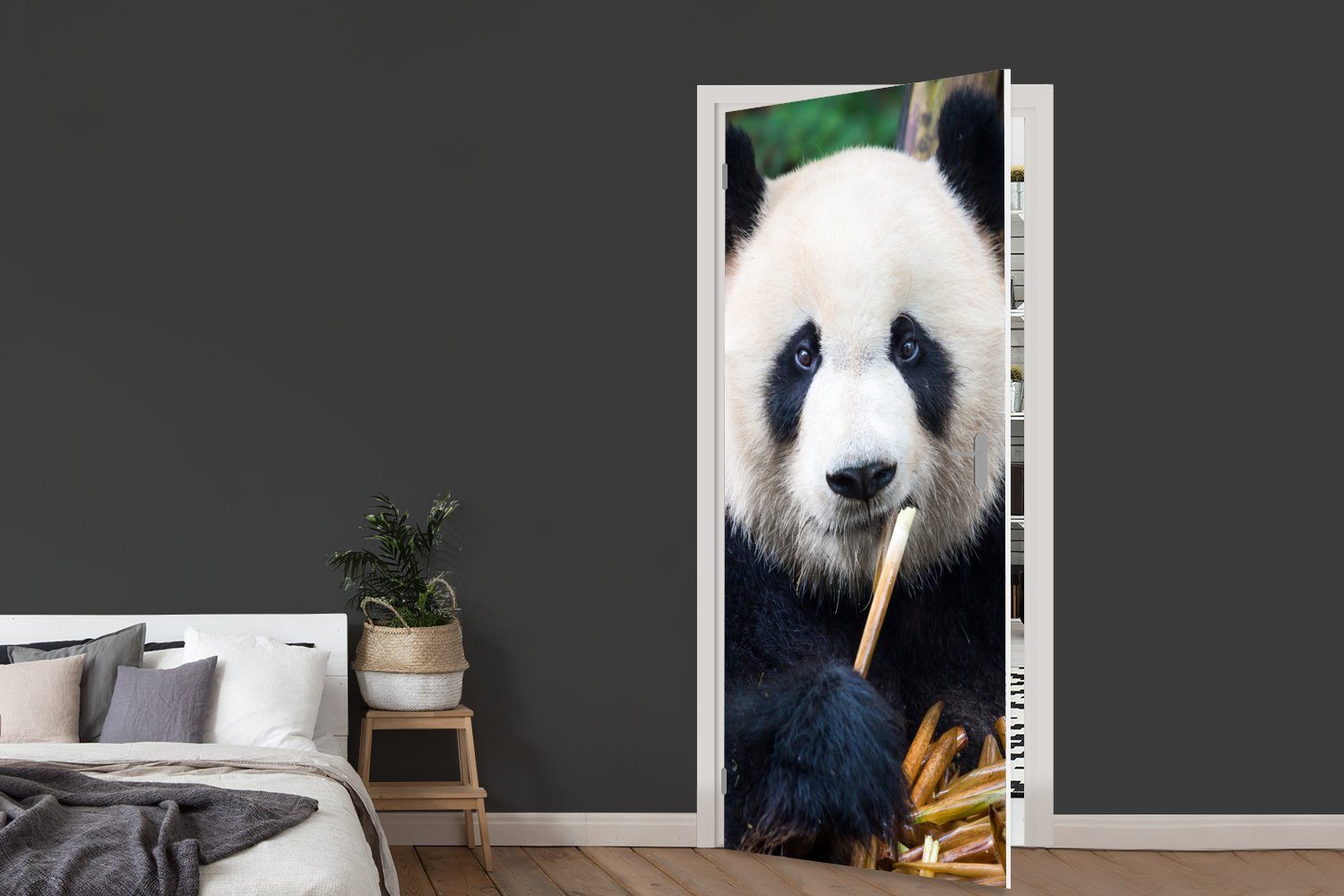 MuchoWow Türtapete Panda - für St), Fototapete bedruckt, Türaufkleber, - Tür, Matt, Bambus cm Natur, 75x205 (1
