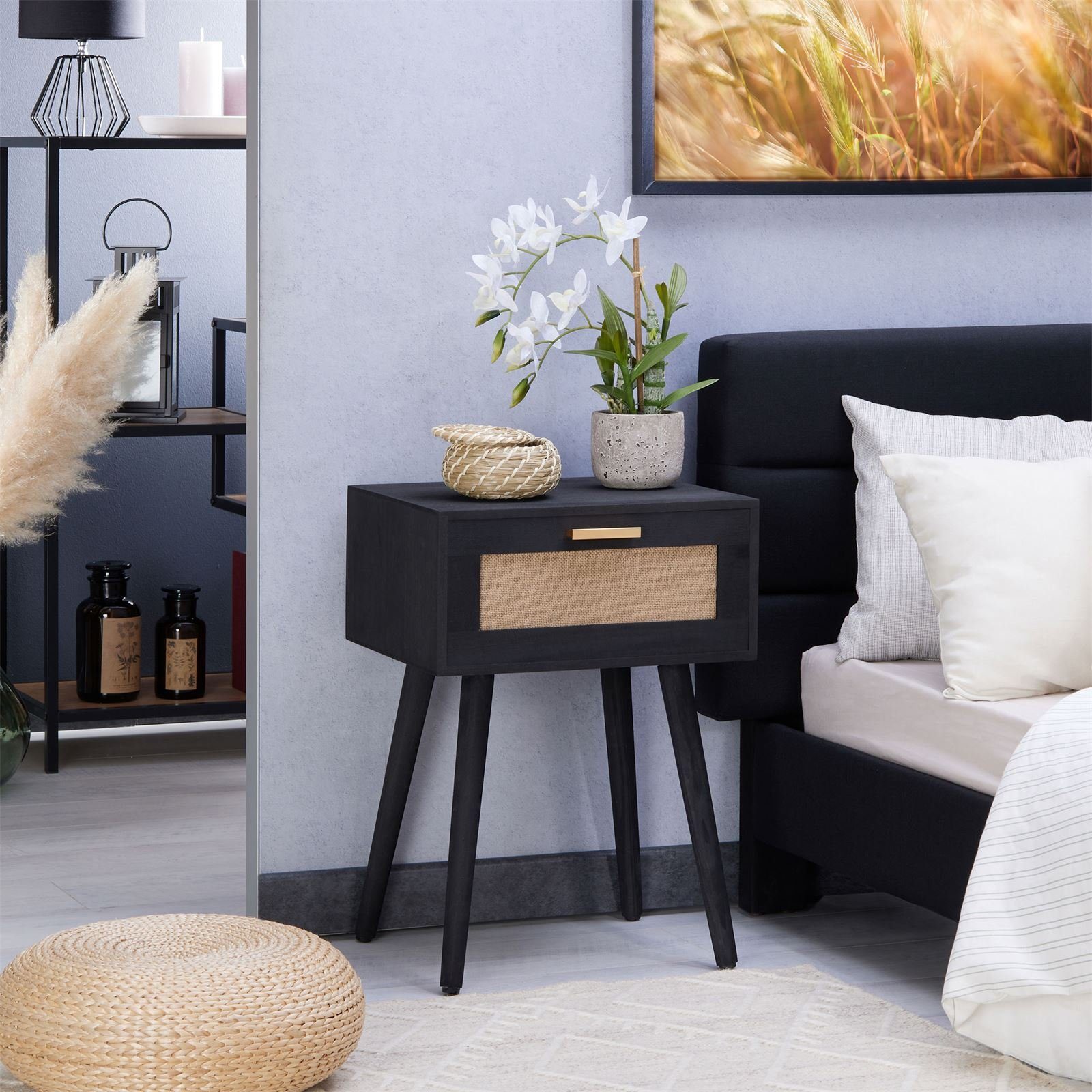 CARO-Möbel Nachtkommode KIRAN, Nachttisch Nachtschrank Beistelltisch mit 1 Schublade im Boho Style Ju