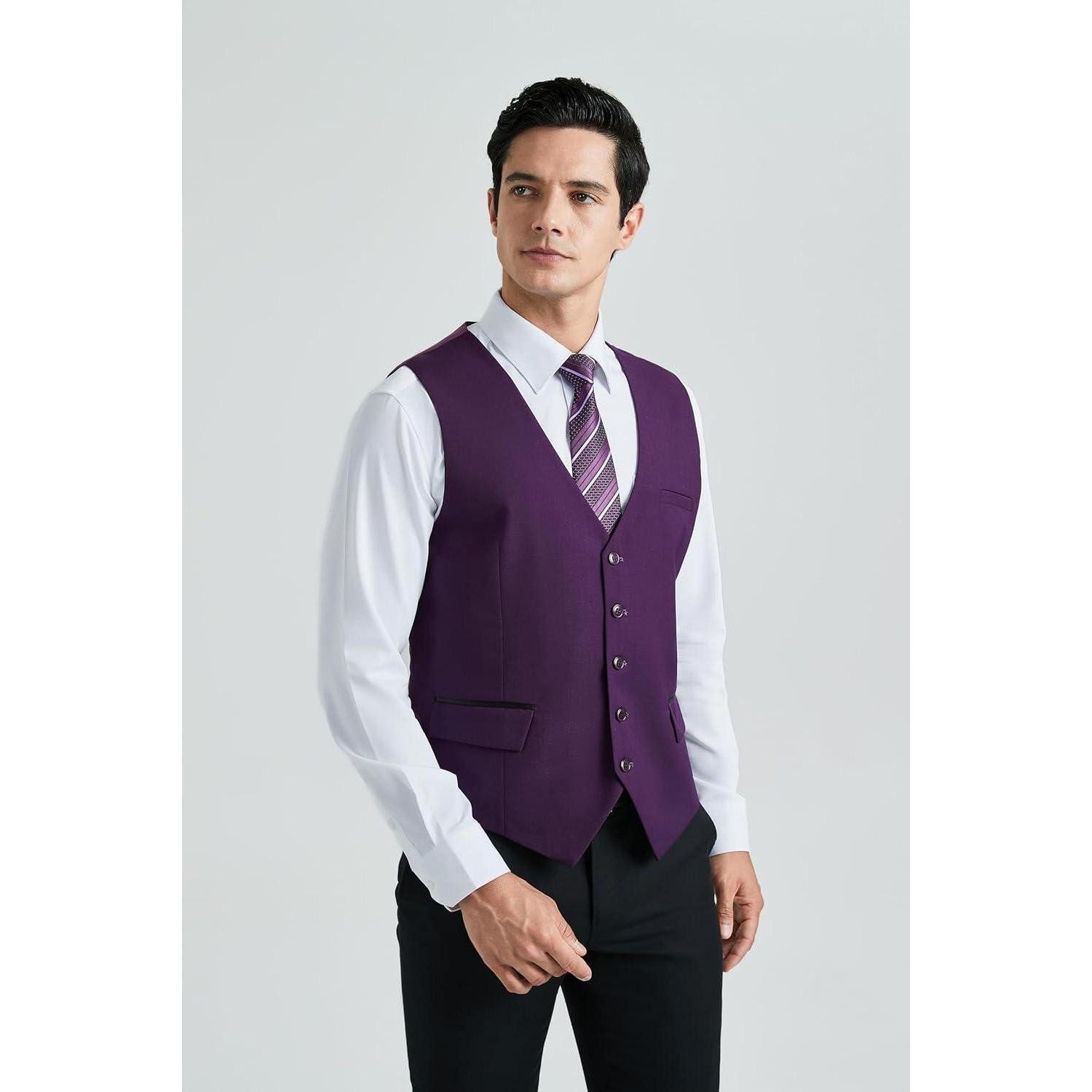 LuxusKollektion Krawatte Anzugweste Herren Hochzeit Businessweste Smoking Taschen violett 3XL