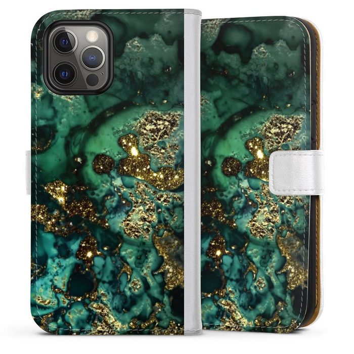 DeinDesign Handyhülle Marmor Glitzer Look Muster Cyan Glitter Marble Look Apple iPhone 12 Pro Max Hülle Handy Flip Case Wallet Cover