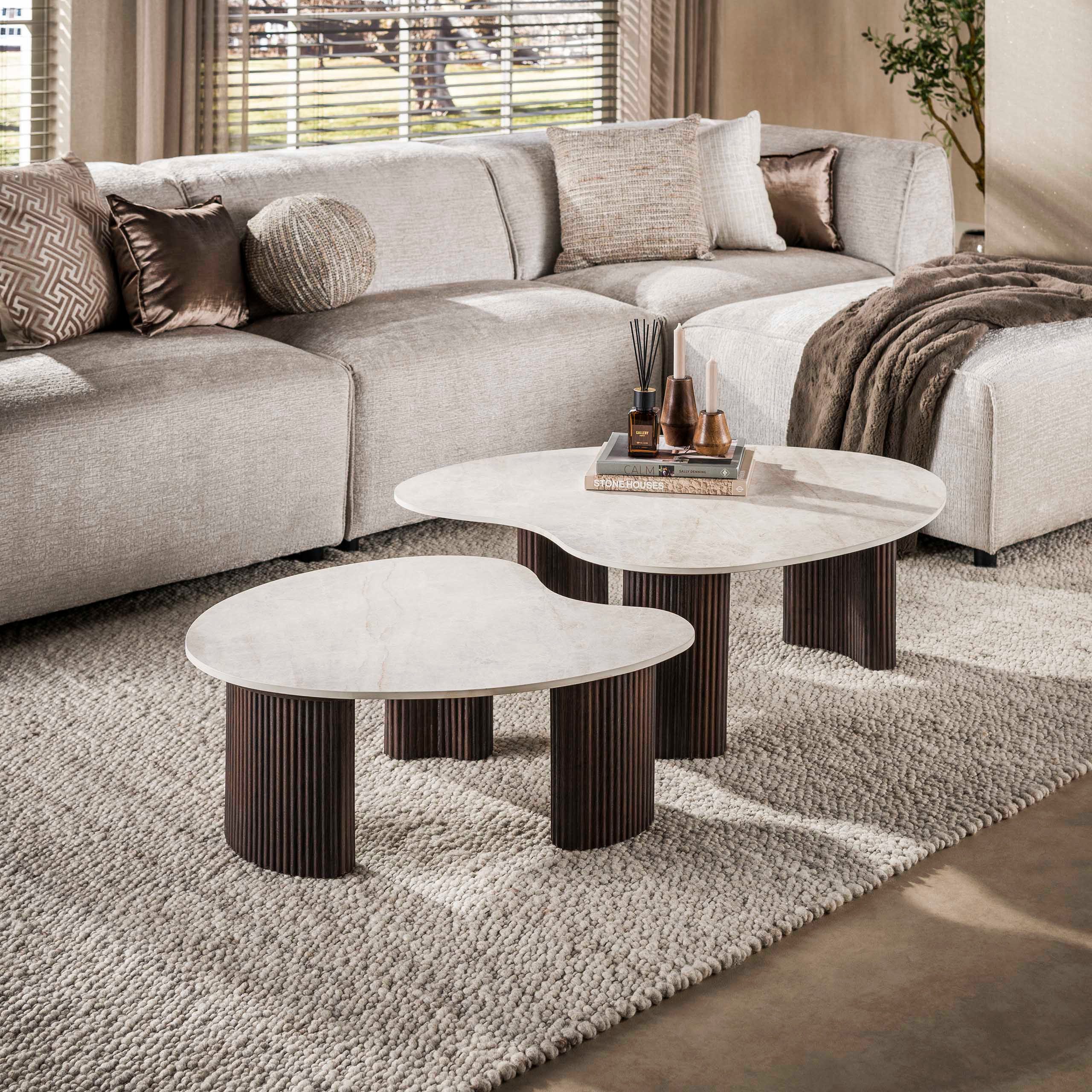 Sitheim® Couchtisch CERAMO aperto 2er Set / 3D Keramik Taj Mahal/ Travertinoptik (Spar-Set, 2er Set)