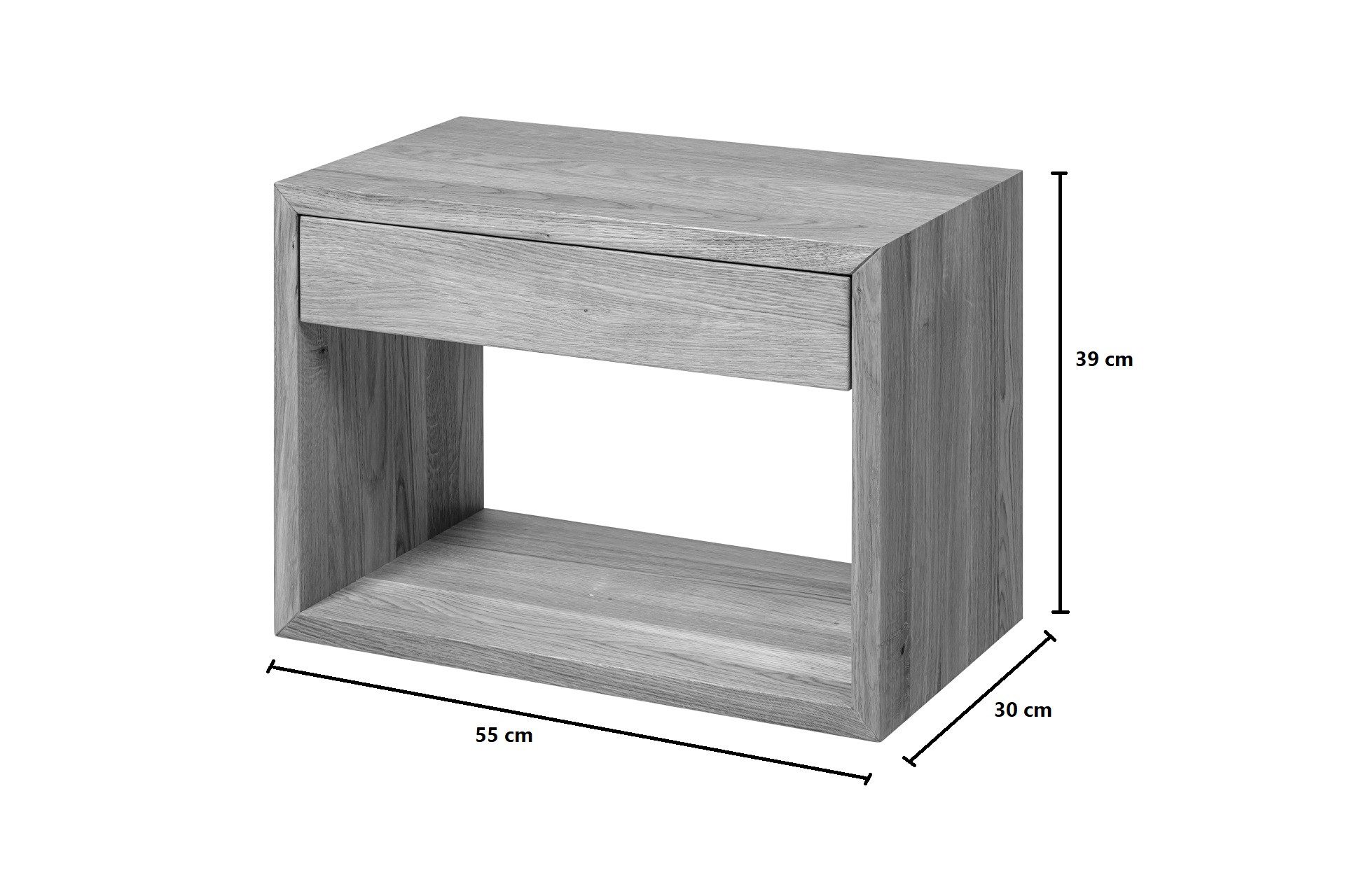 Woodek Design Nachttisch HUGO, breite und schwebende Nachtschränke aus Massivholz (Ablagetische aus weißer Buche, 2-St., funktionale Wandregale), hängende Nachtkonsolen mit Schublade und Ablage
