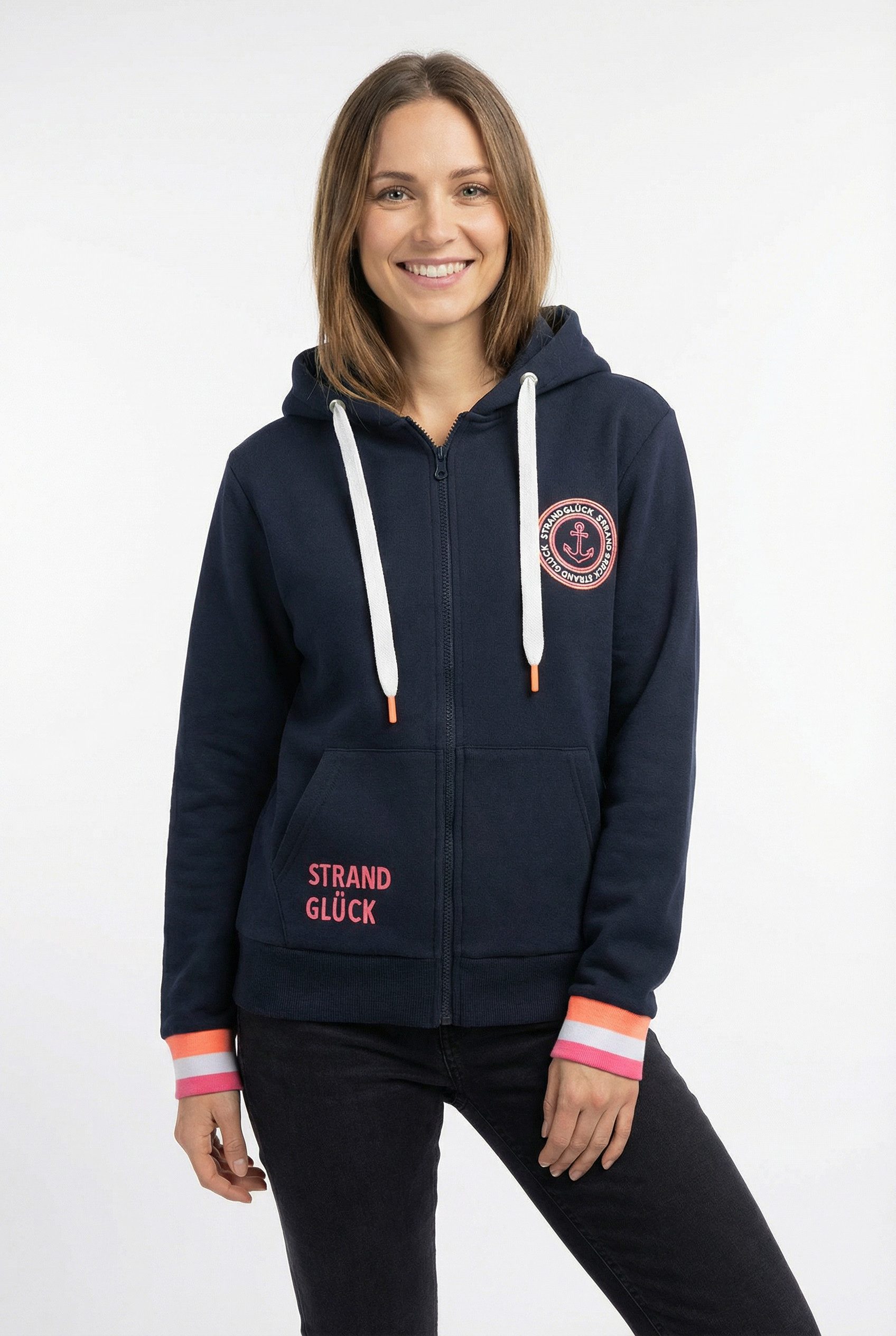 Zwillingsherz Kapuzensweatjacke Regular-Fit, Kapuze, Langarm, Reißverschluss, Neon-Details