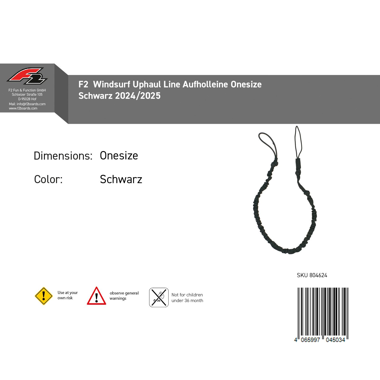 F2 Windsurfboard F2 Windsurf Uphaul Line Aufholleine Onesize Schwarz 2024/2025, Surfbrett